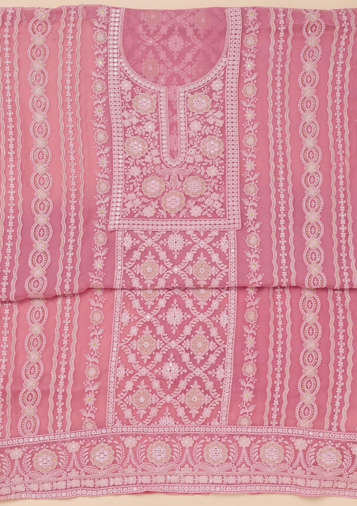 Koskii Onion Pink Chikankari Georgette Unstitched Salwar Suit - view 4