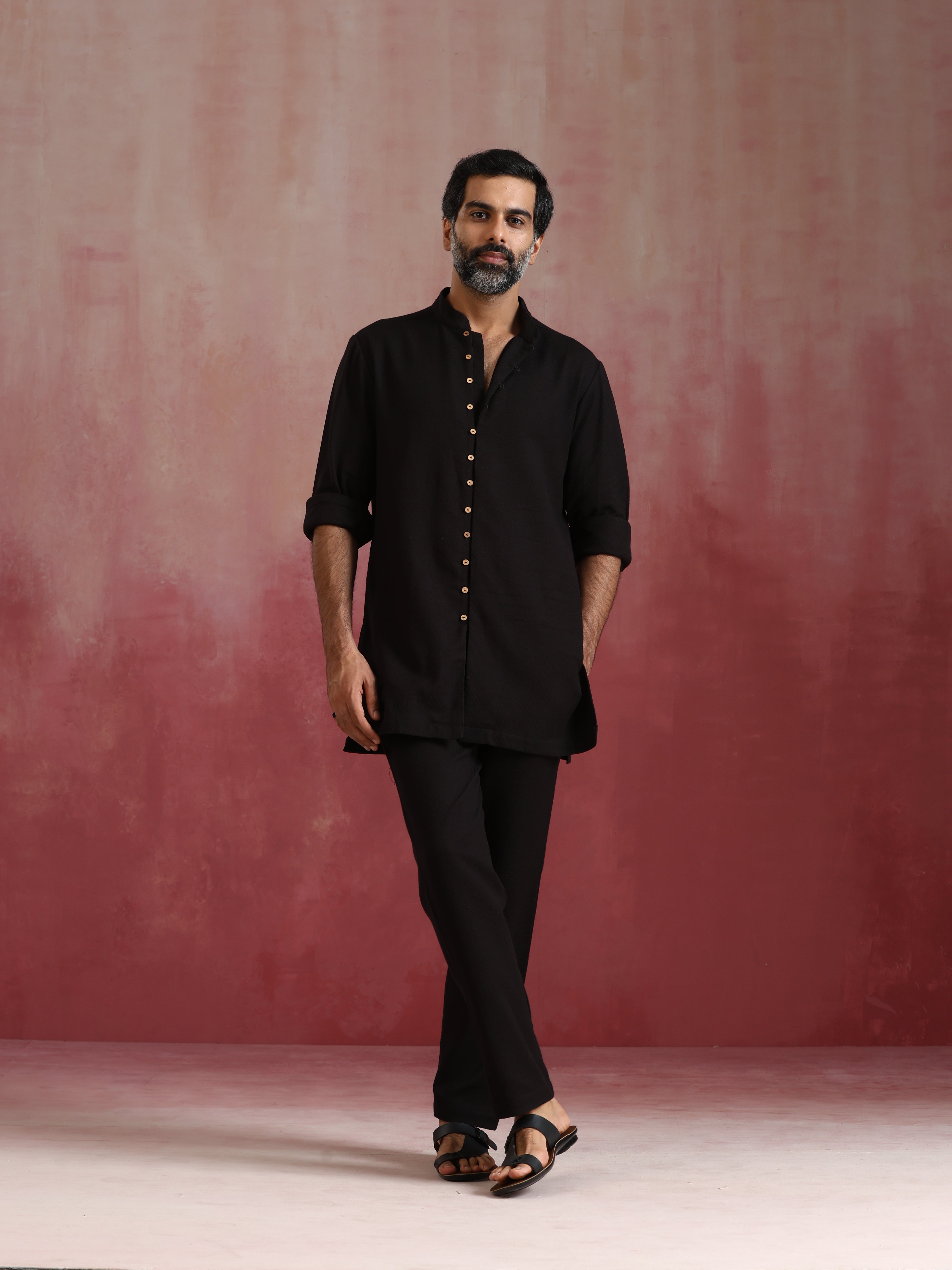 trueBrowns Men's Black Cotton Dobby Co-ord Set - view 2