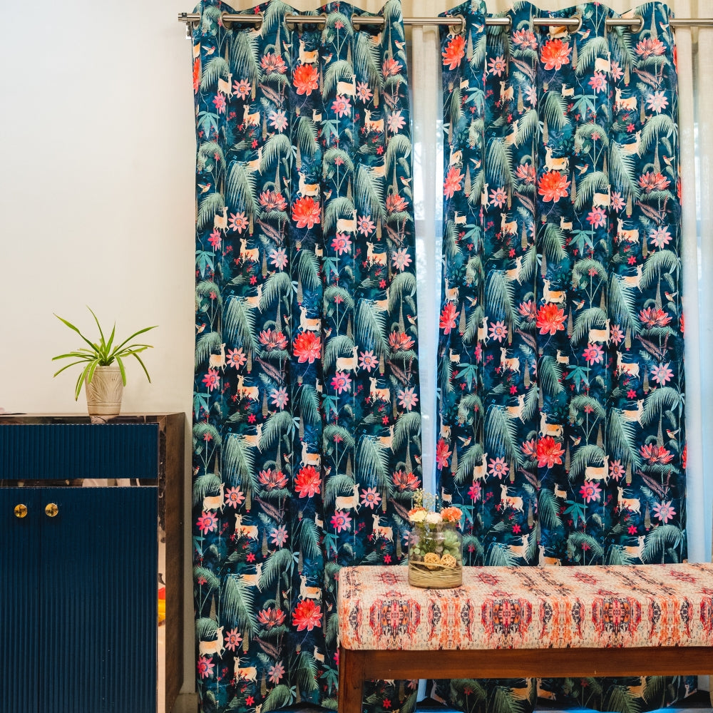 Urban Space -Home Furnishing Store Room Darkening Digital Printed Curtains for Living Room,Bedroom and Nursery, Pack of 2 Curtains - Enchanted Forest