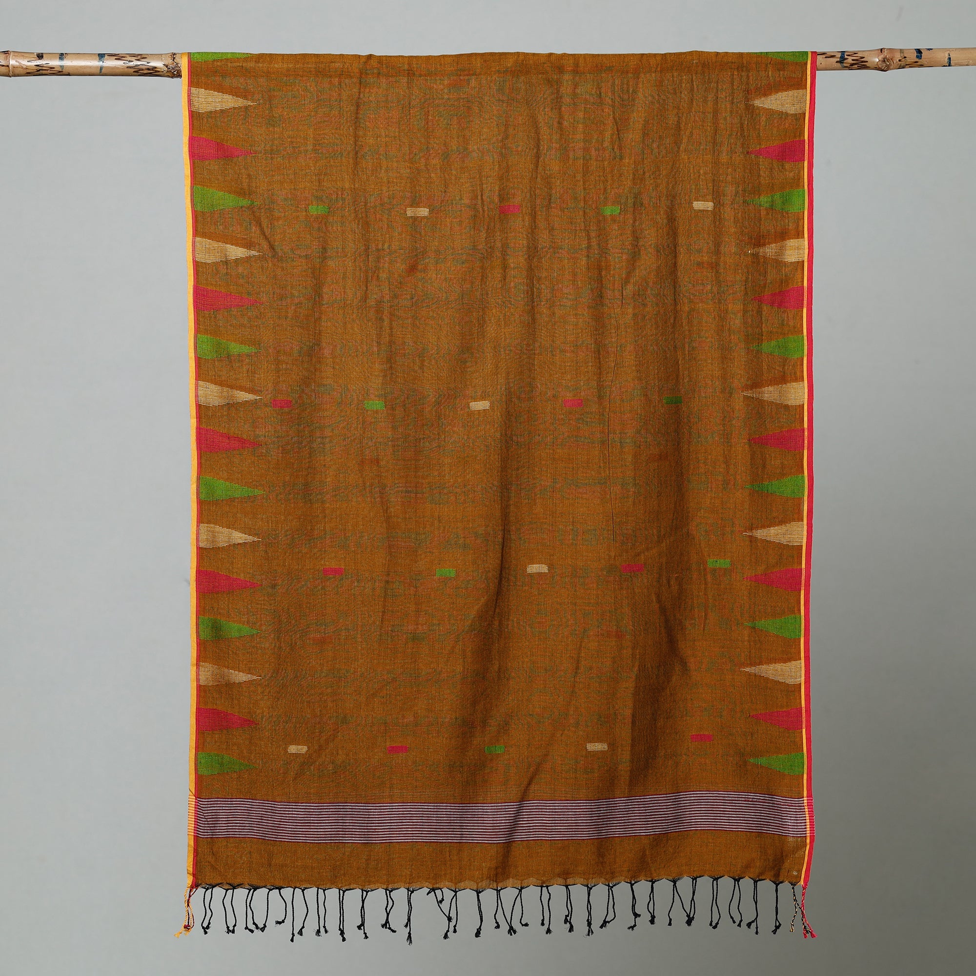 ALANKRITA Brown - Jamdani Handloom Cotton Stole with Tassels - view 2