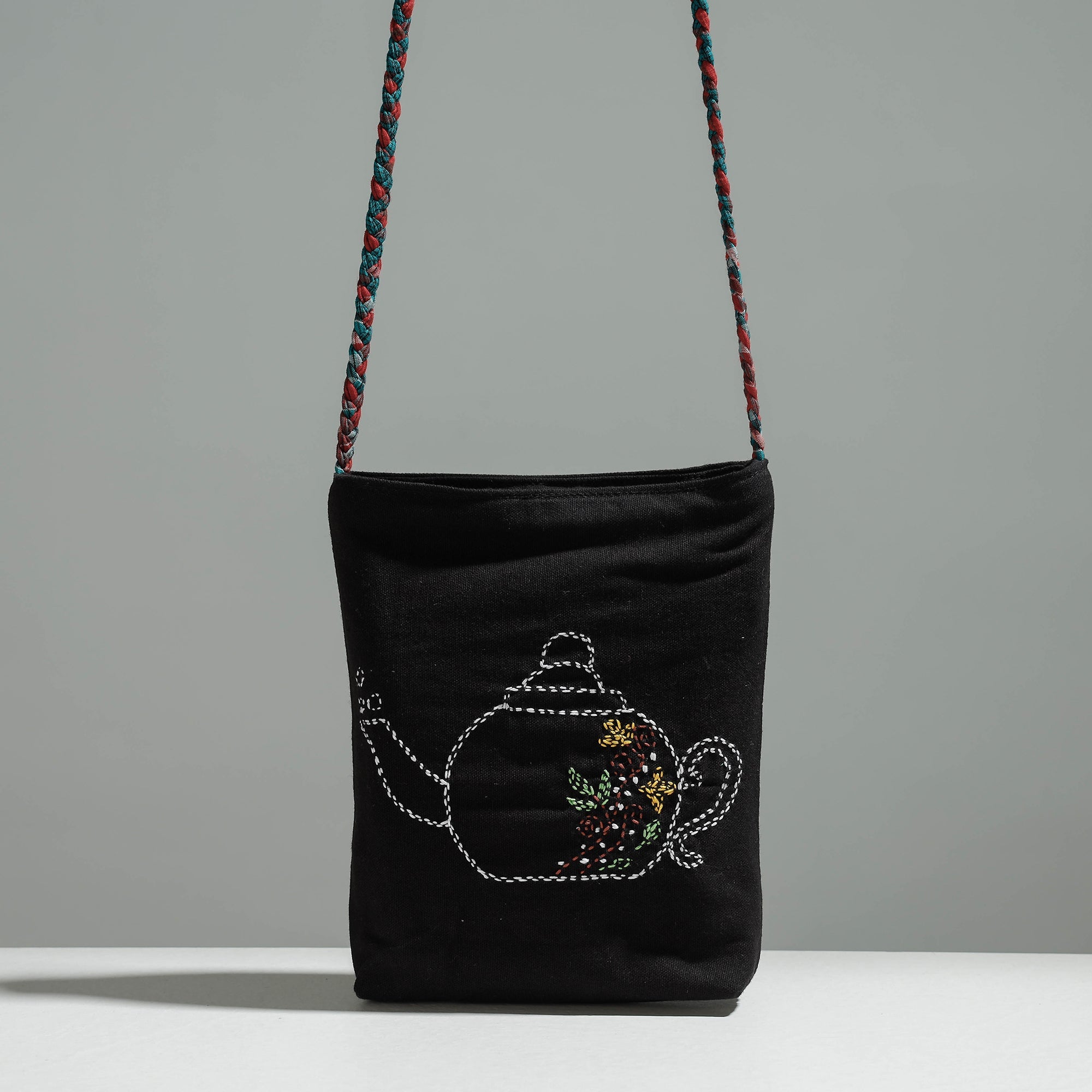 RANGILA DHAGA Black - Cotton Fabric Hand Embroidered Sling Bag