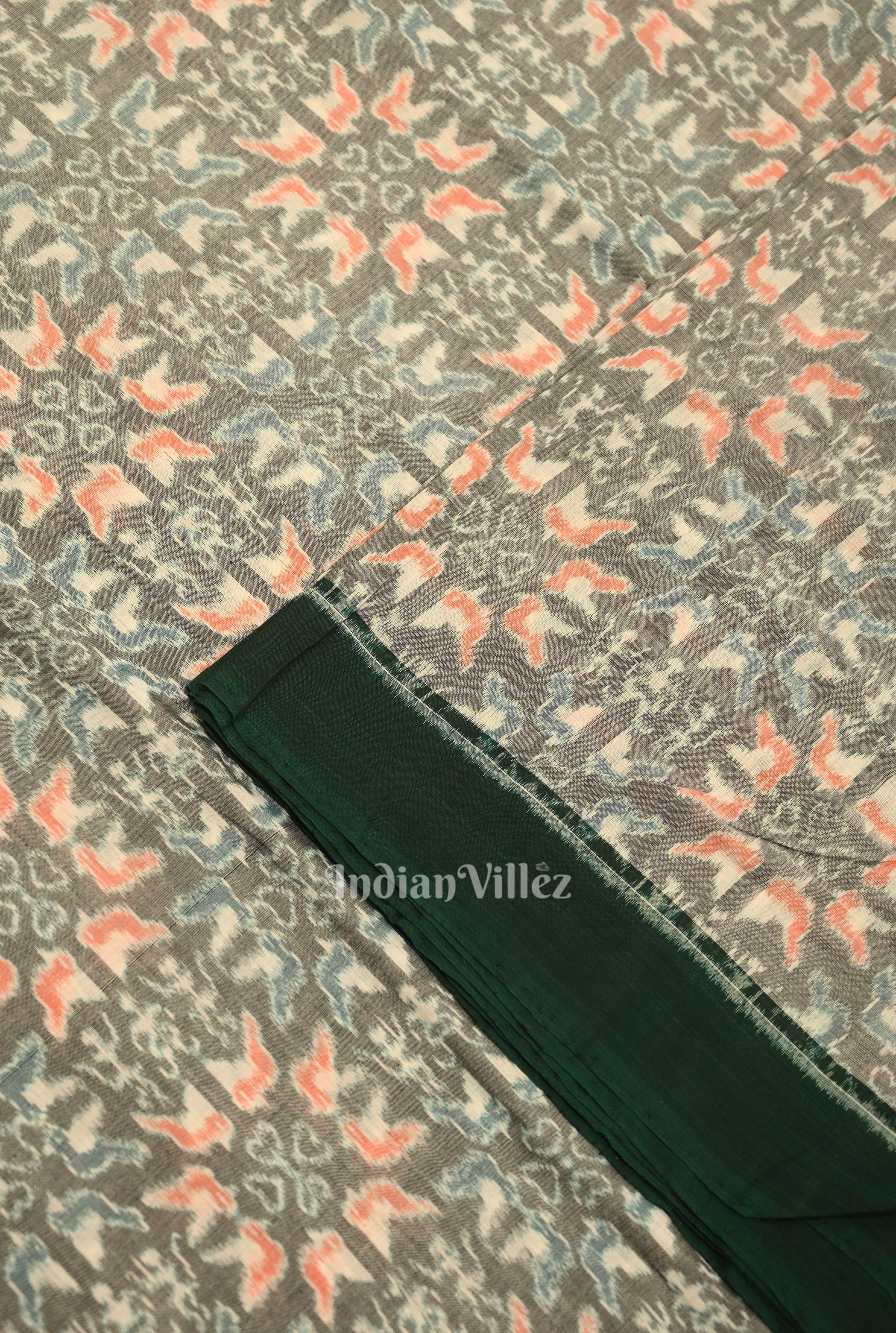 IndianVillèz Cement Gray Tribal Flower Theme Sambalpuri Ikat Cotton Fabric - view 2