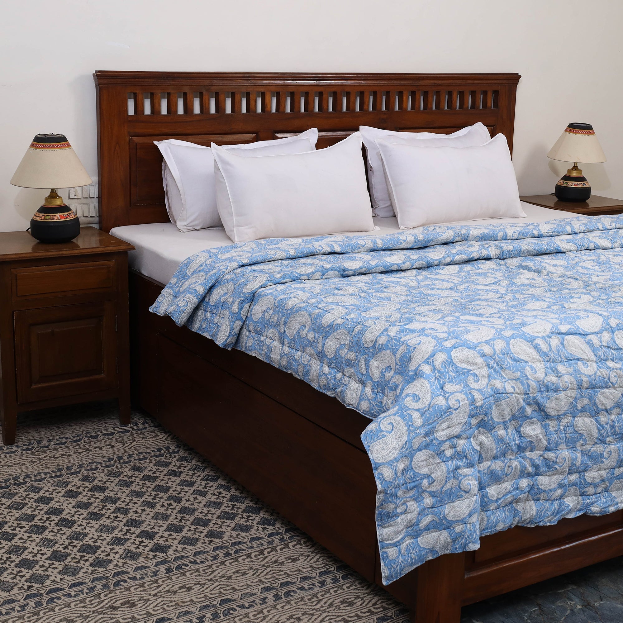 HAVELI CHRONICLES Blue - Double - Reversible Sanganeri Block Print Cotton Quilt 27