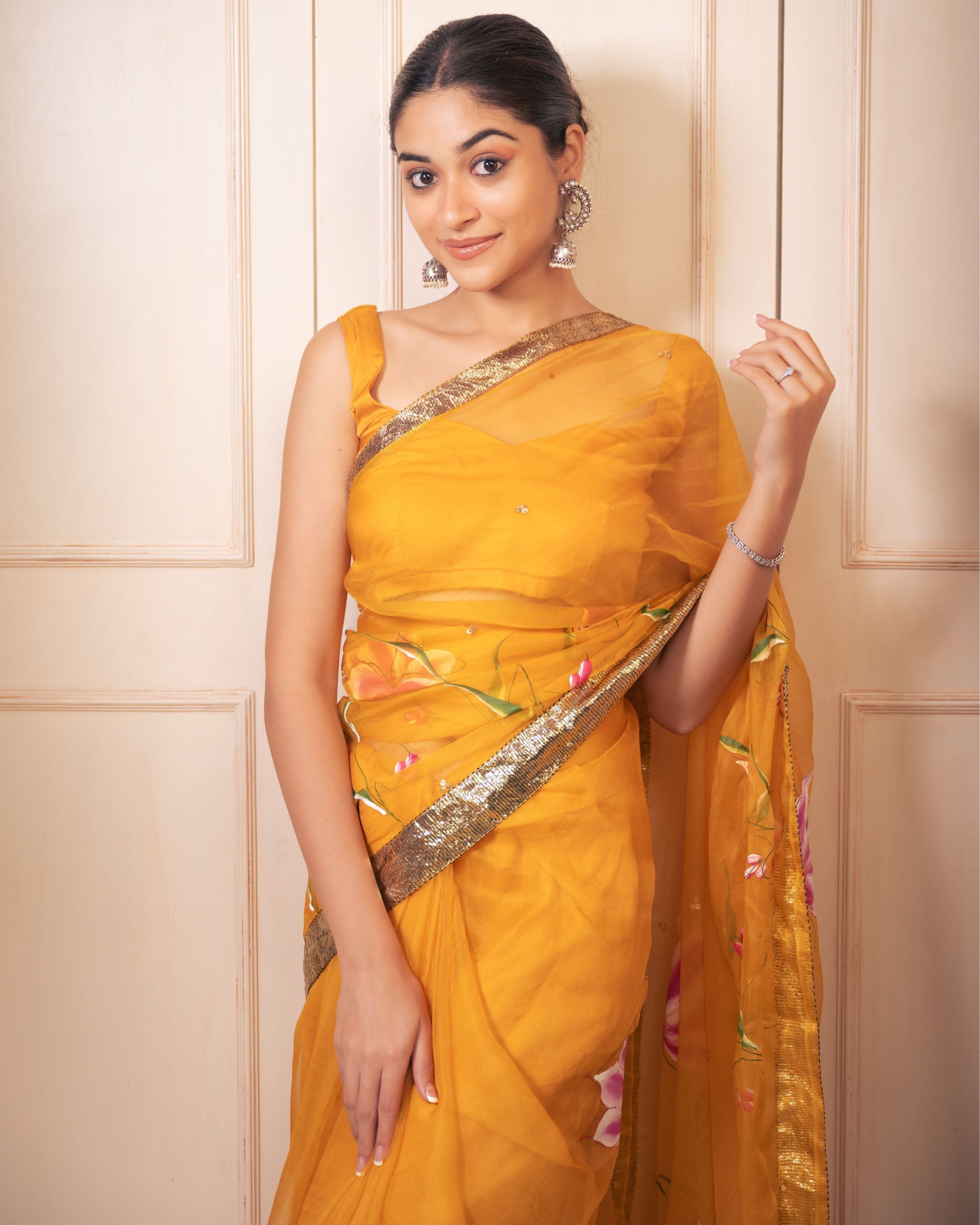Aachho Surya Handpainted Gota Pure Organza Saree - view 3