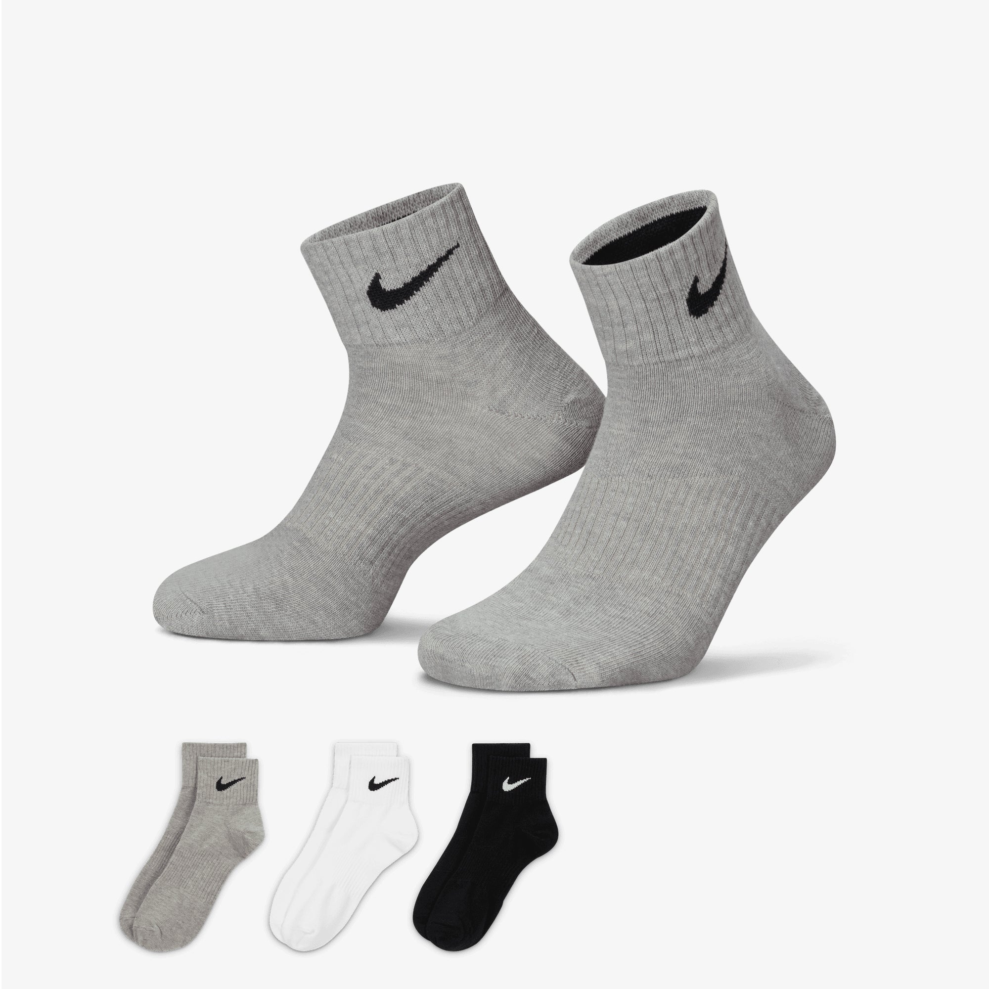 Nike | Performance Lightweight Training Ankle Socks (3 Pairs) { Grey/white/black