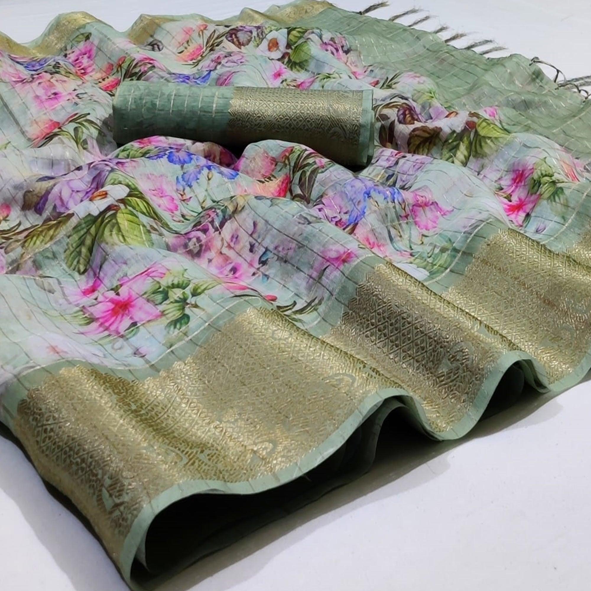 Peachmode Majesty Gray Colored Festive Wear Woven Banarasi Silk Saree