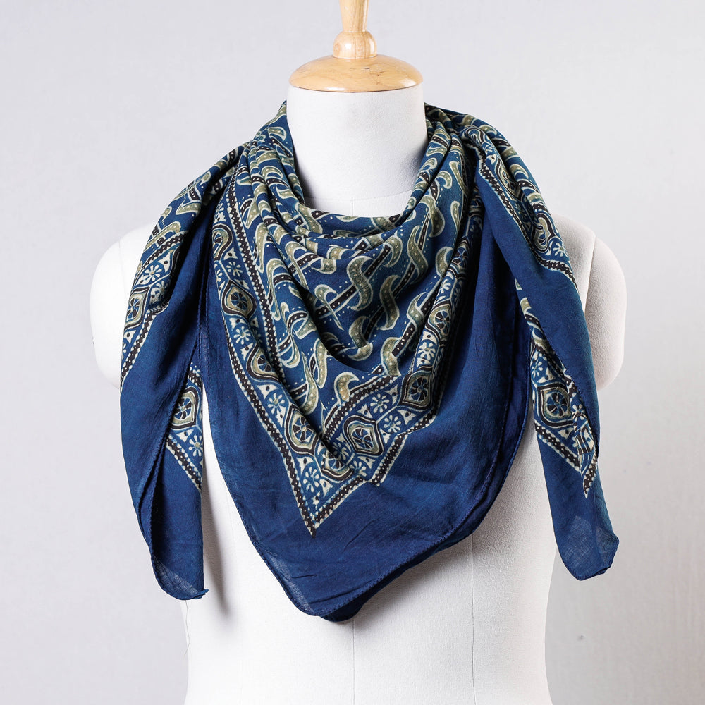 KACHCHH JI CHHAAP Blue - Ajrakh Block Printing Cotton Scarf from Kutch