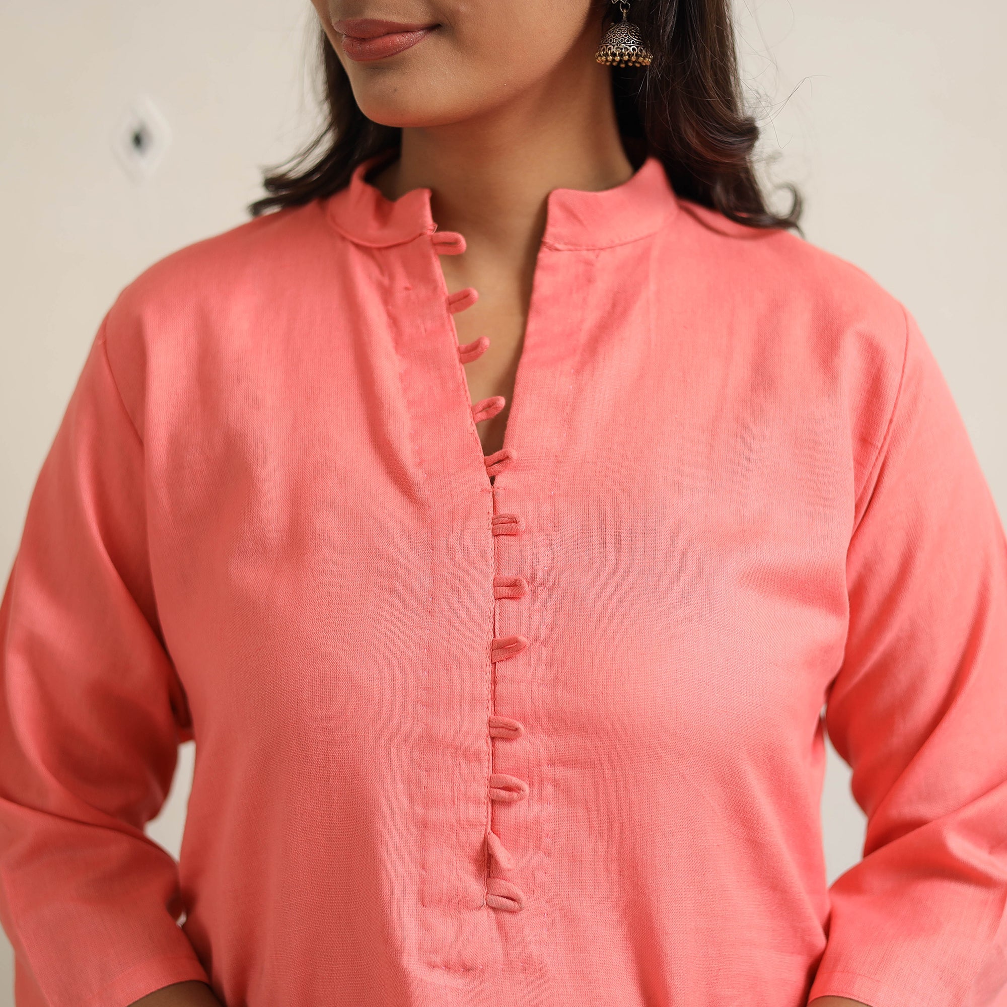 ITOKRI CASUALS Aarohi Peach Flex Cotton Straight Plain Kurta - view 6