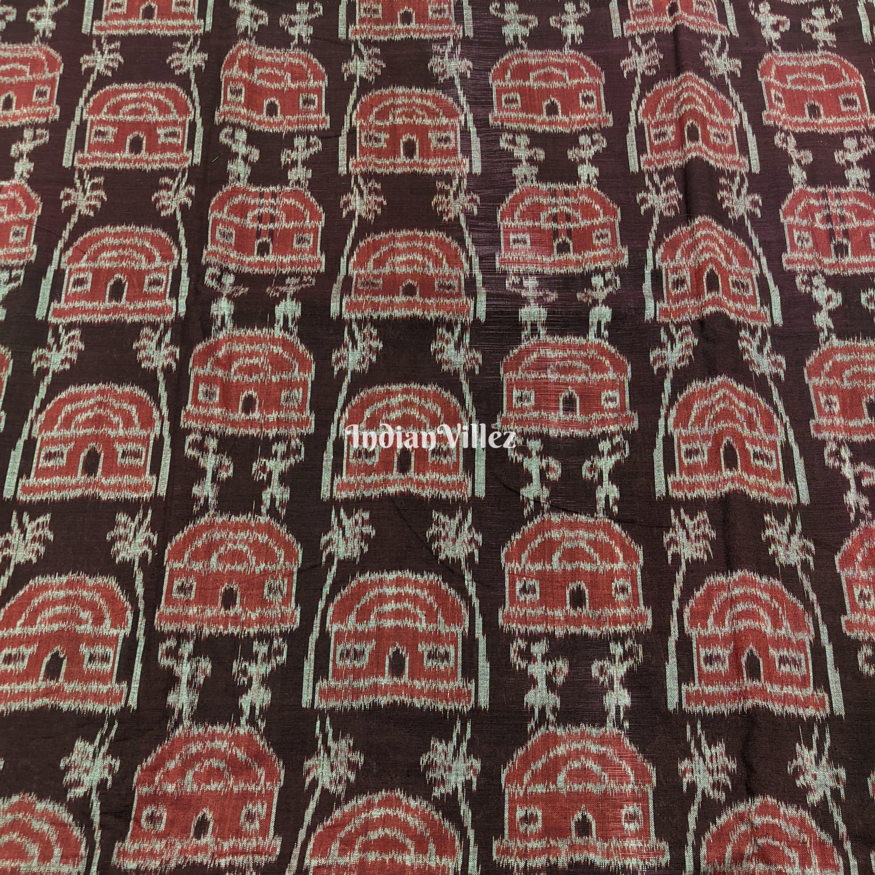 IndianVillèz Wine Color Tribal Theme Sambalpuri Ikat Cotton Fabric - view 2