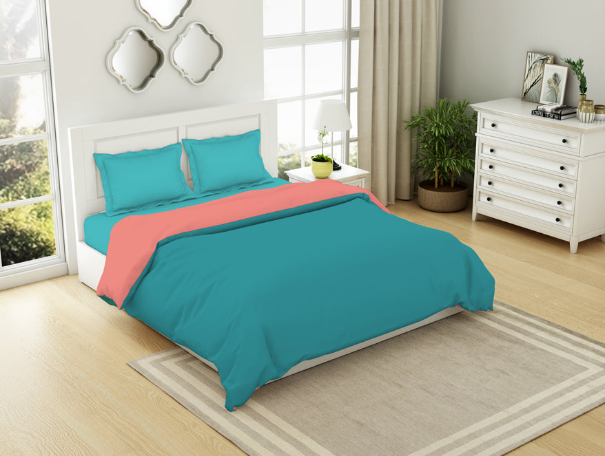 Spaces India Solid Teal/ Coral - Teal 100% Cotton Shell Double Quilt / AC Comforter - Everyday Essentials By Spaces - view 2