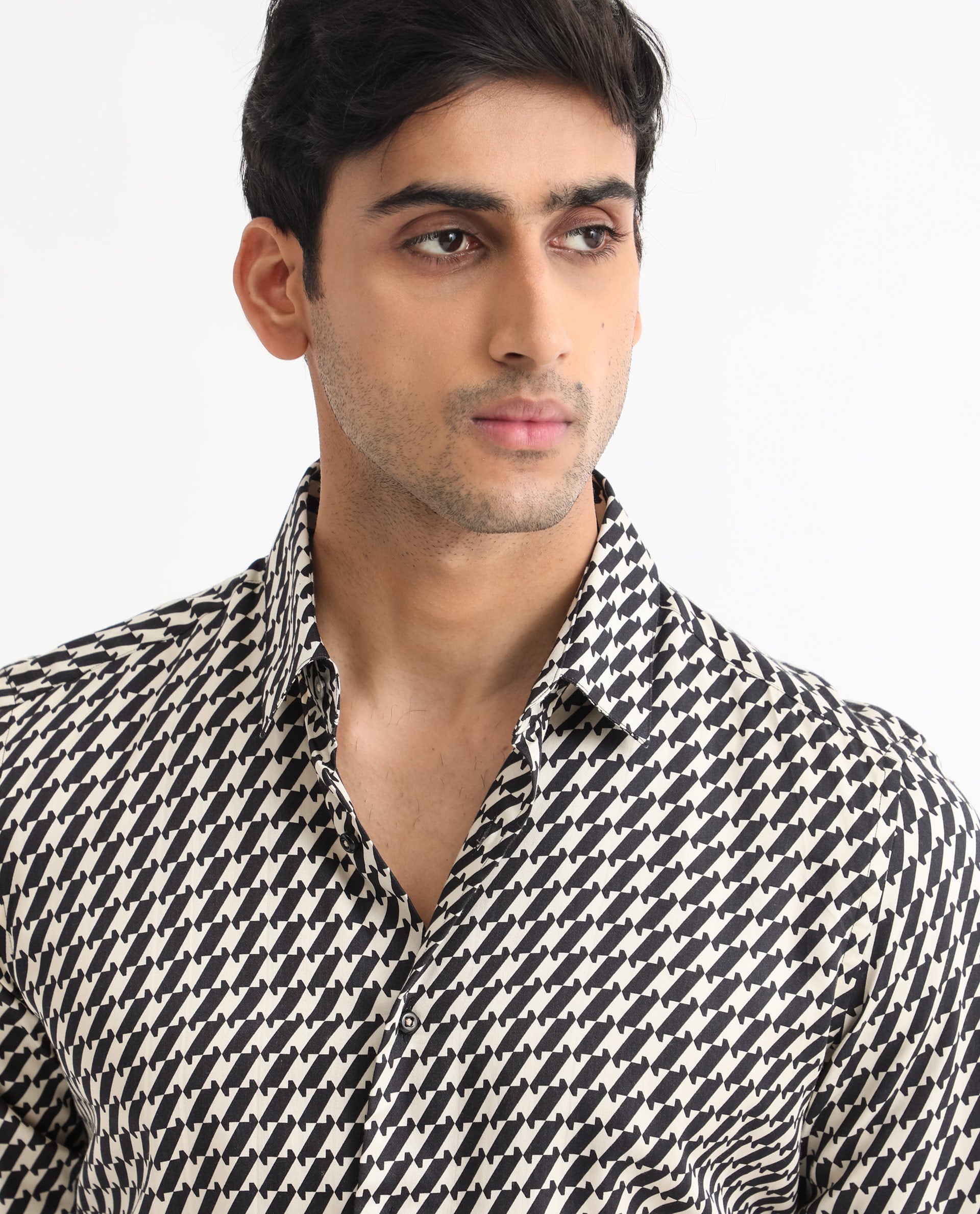 Rare Rabbit Men's Allin Black Cotton Modal Fabric Geometric Print Full Sleeves Shirt - view 4