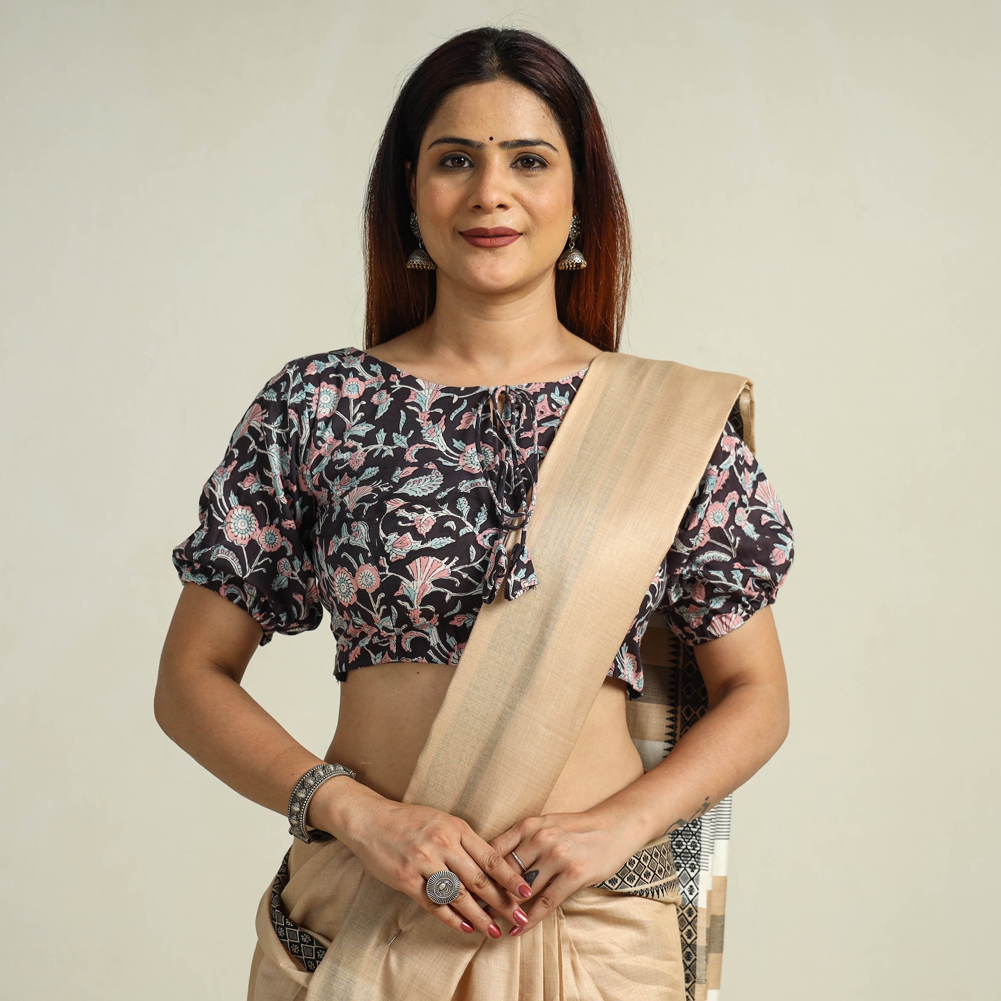 ITOKRI CASUALS Black - Sanganeri Block Printed Cotton Stitched Blouse 03
