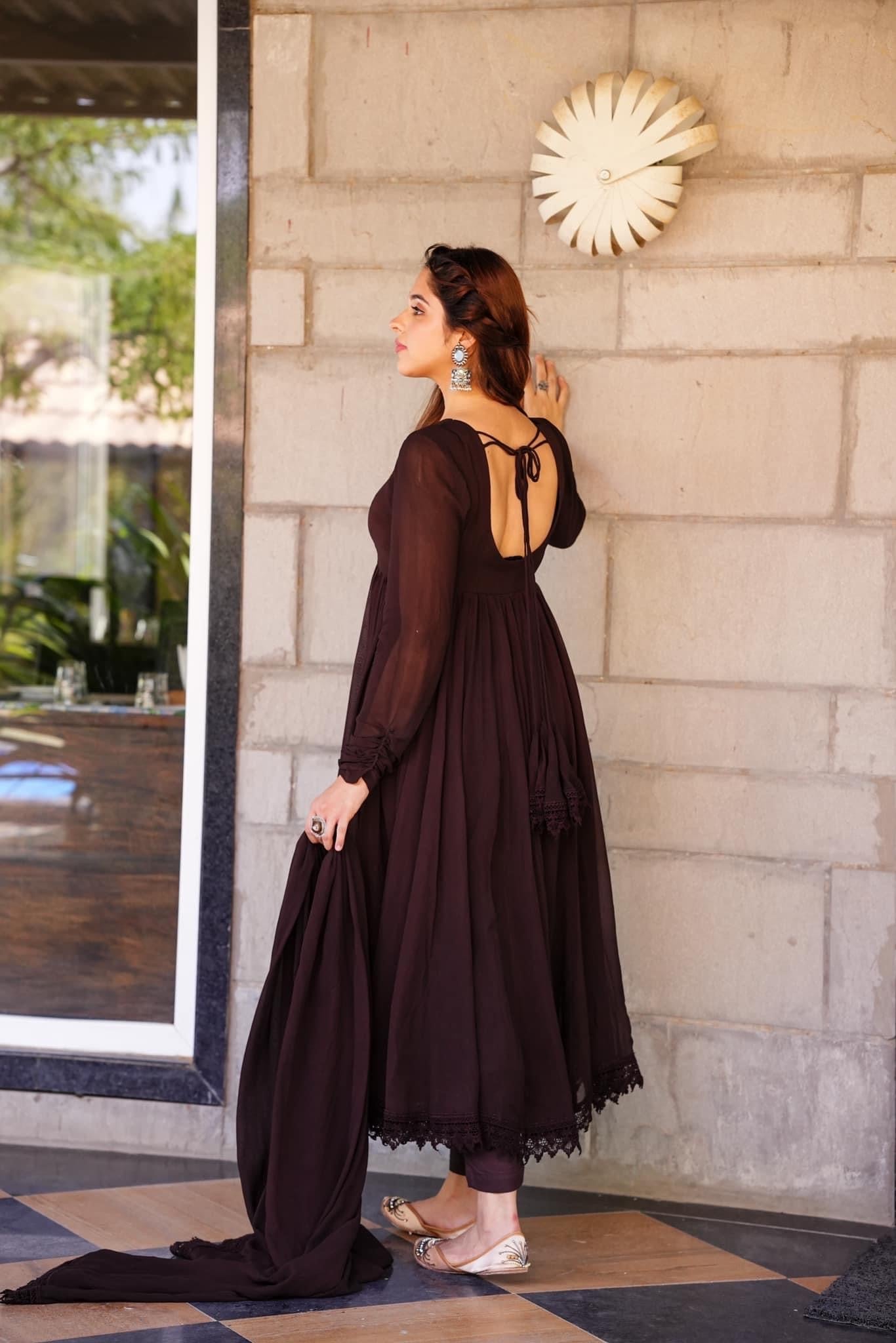 Idaho-o Tahira brown georgette suit set - view 4