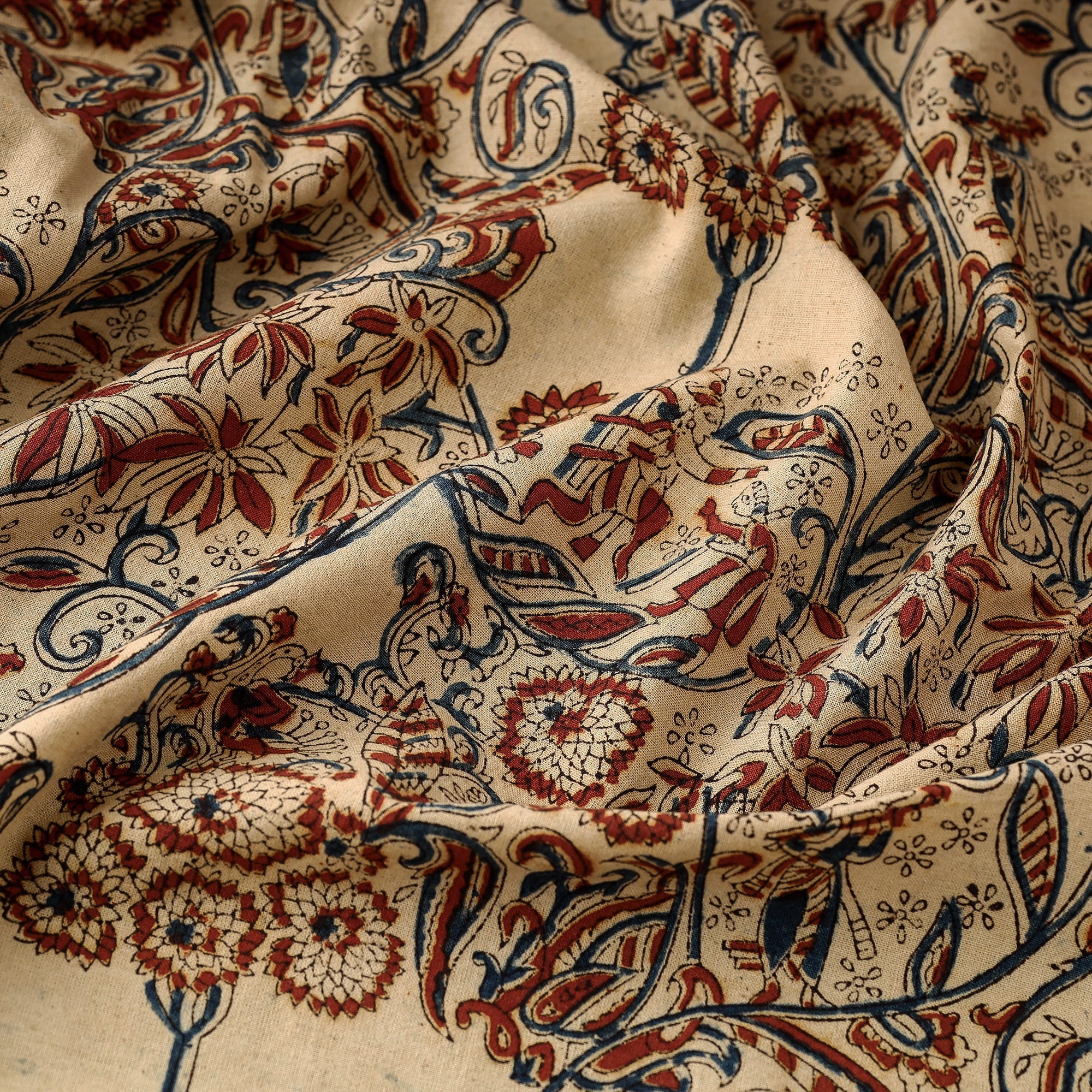 PITCHUKA SRINIVAS KALAMKARI PEDANA Beige - Pedana Kalamkari Block Printed Cotton Fabric - view 2