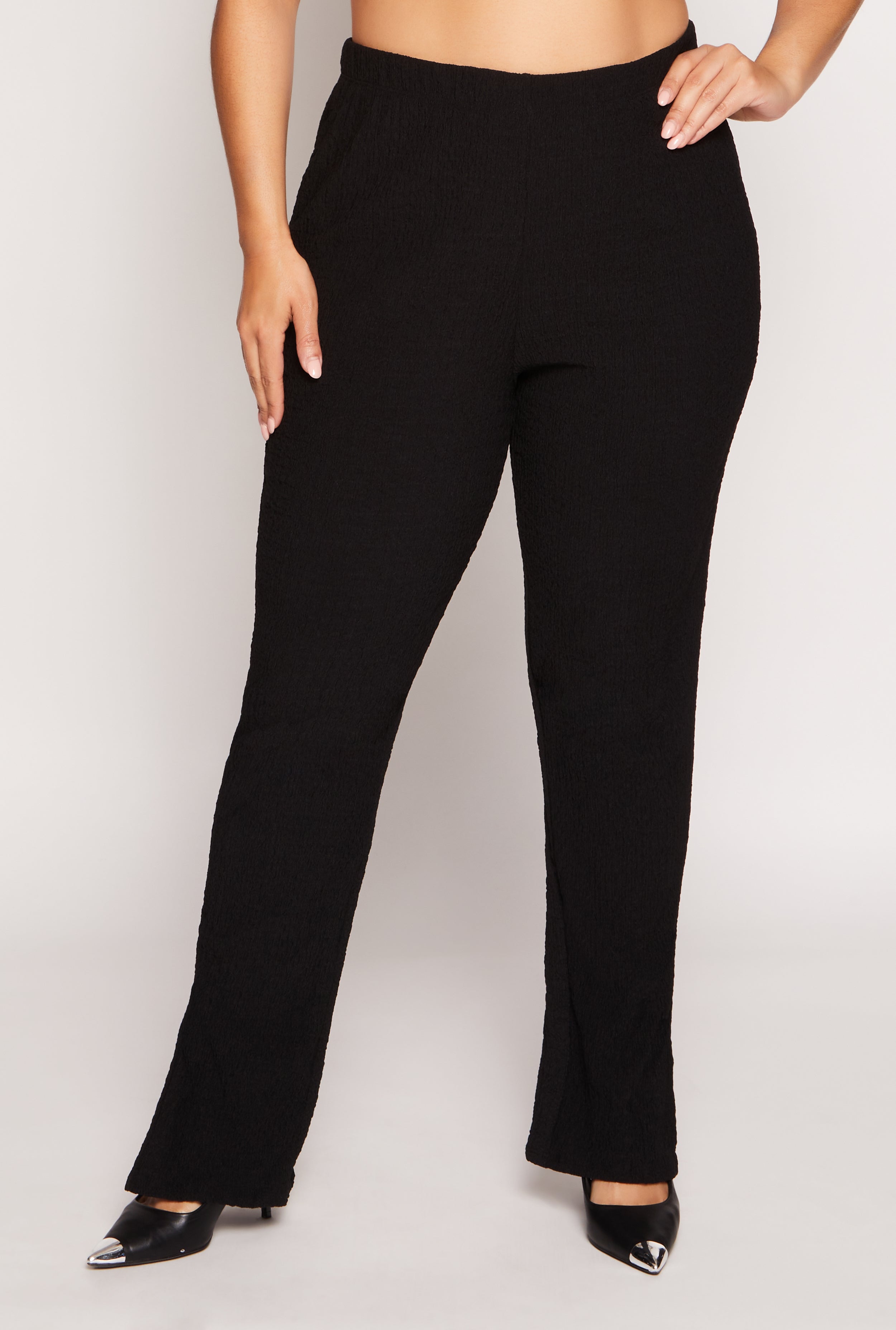 Rainbow Shops Plus Size Textured Knit Slit Hem Pants - view 2