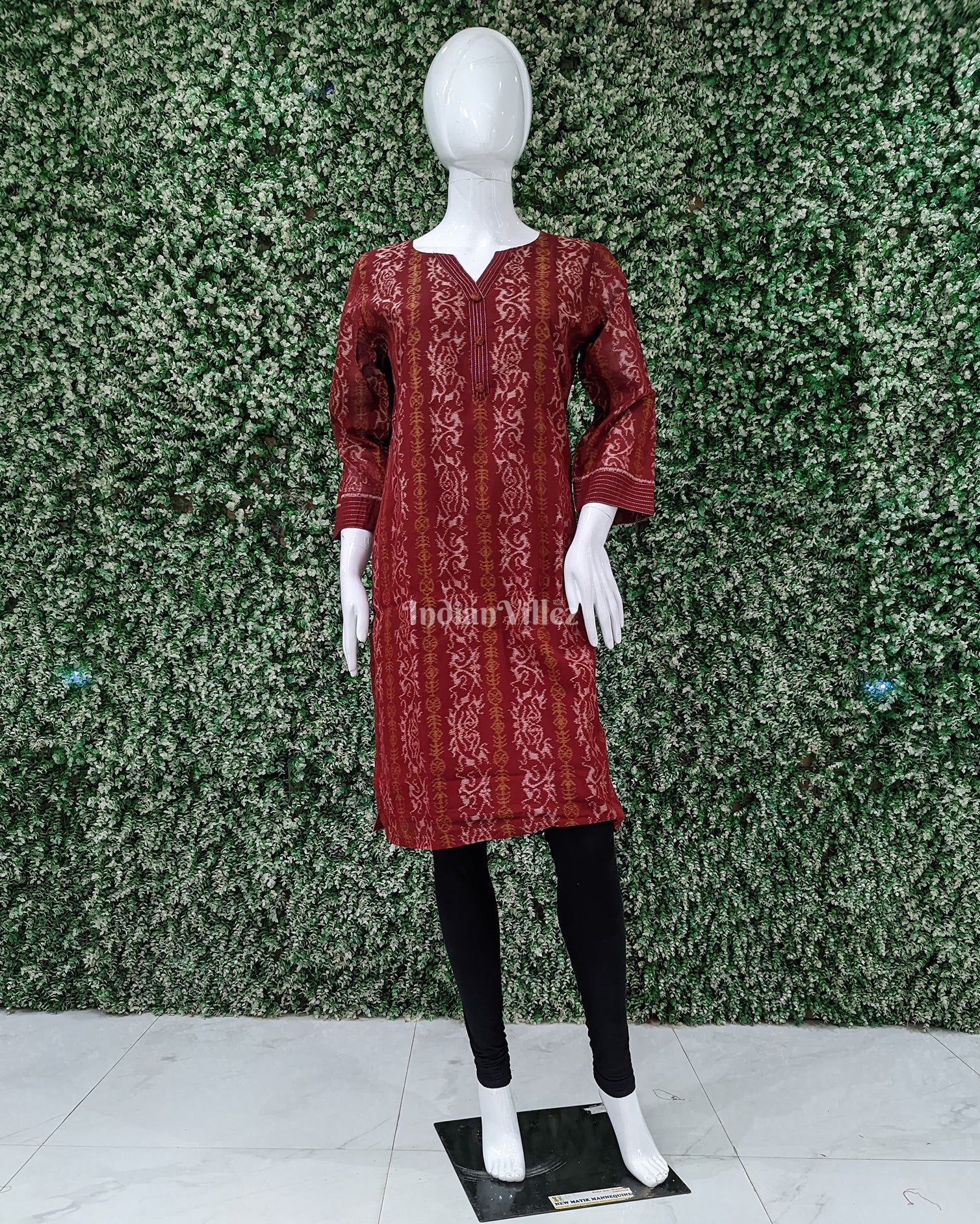 IndianVillèz Maroon Sambalpuri Odisha Ikat Designer Cotton Kurti for Women