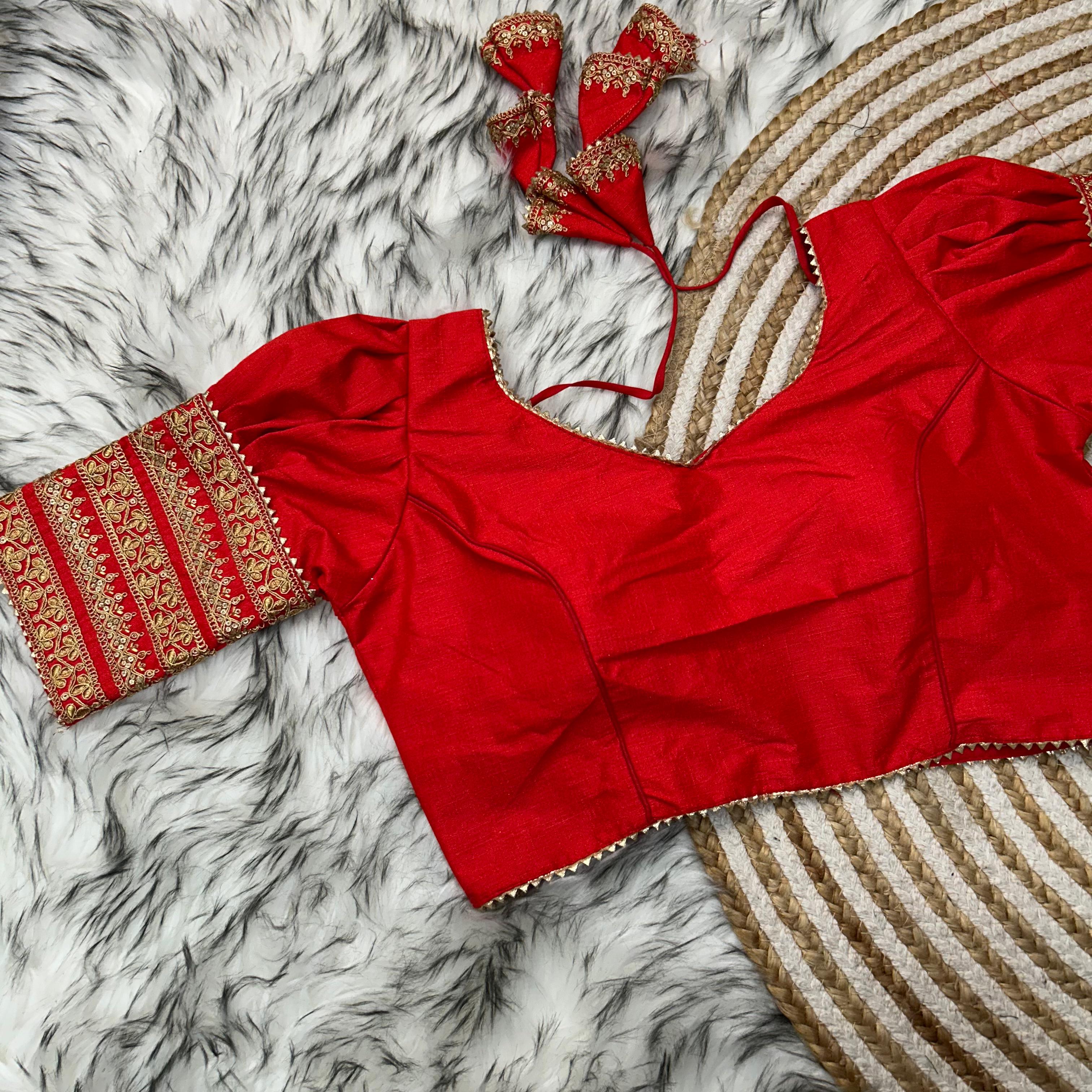 ClothsVilla Red Kilmora Silk Blouse with Handcrafted Embroidery and Sequence Accents - view 2
