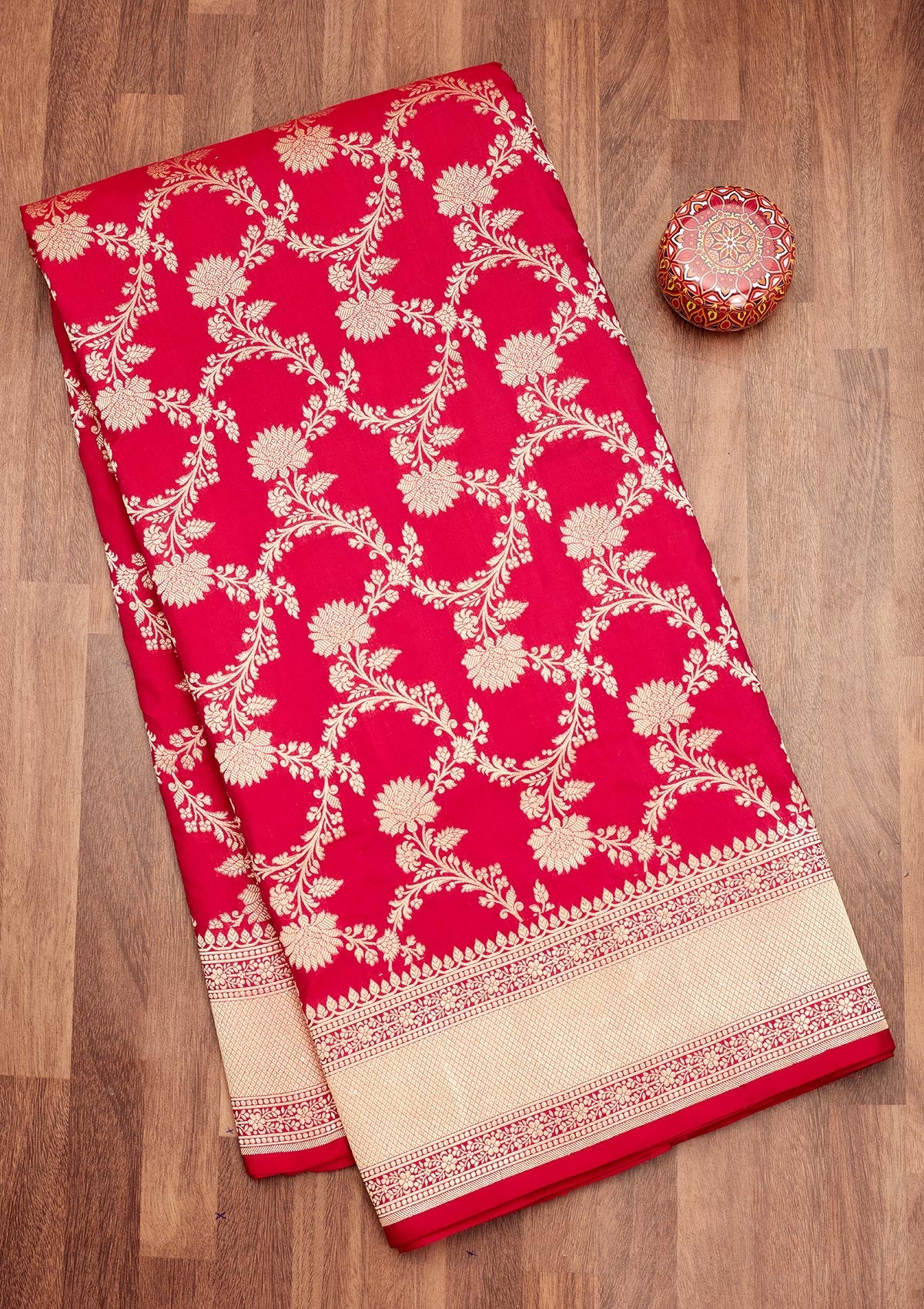 Koskii Red Zariwork Pure Silk Saree – Women's