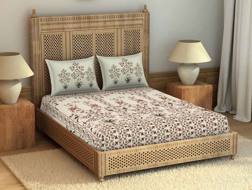 Spaces India Carving Ornate Beige 100% Cotton King Size Bedsheet - Rangana by Spaces - view 3