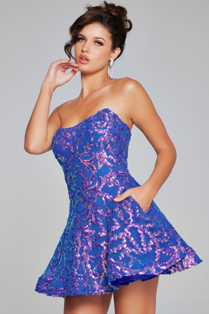 Jovani 39927 A Line Short Sequin Cocktail Dress - view 6
