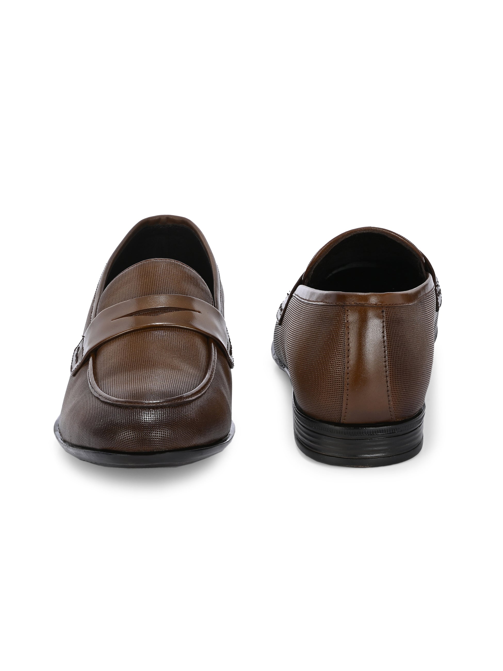Nova Textured Penny Loafers by Aspeerio – Tan