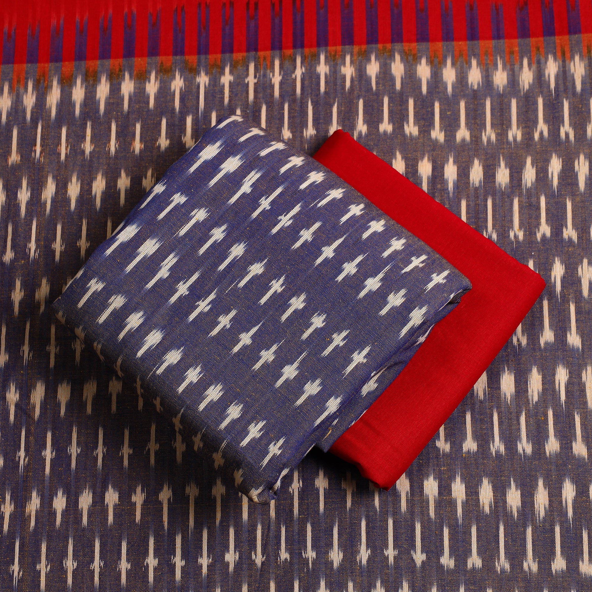 SOUTH KARGHA Blue - 3pc Cotton Handloom Pochampally Ikat Dress Material 25 - view 2