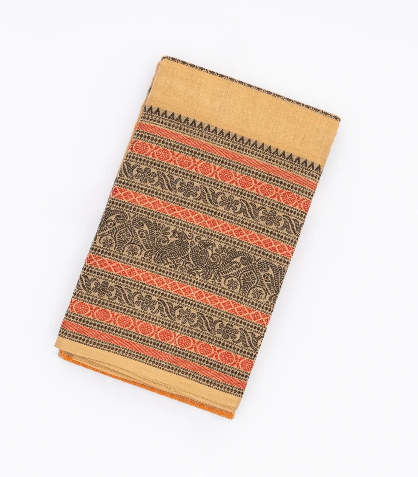 RmKV Taupe Handloom Kanchi Cotton Saree With Rudraksham Stripes