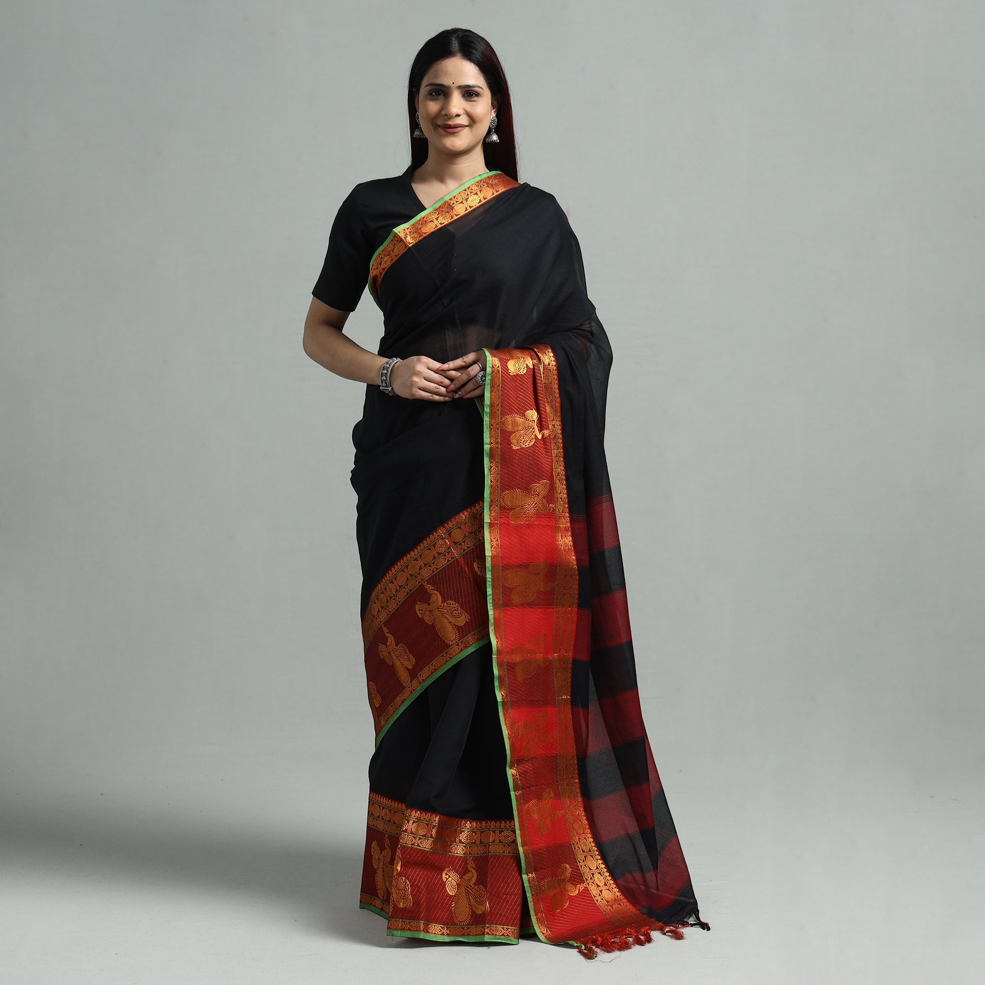 SOUTH KARGHA Black - Dharwad Cotton Saree with Zari Border