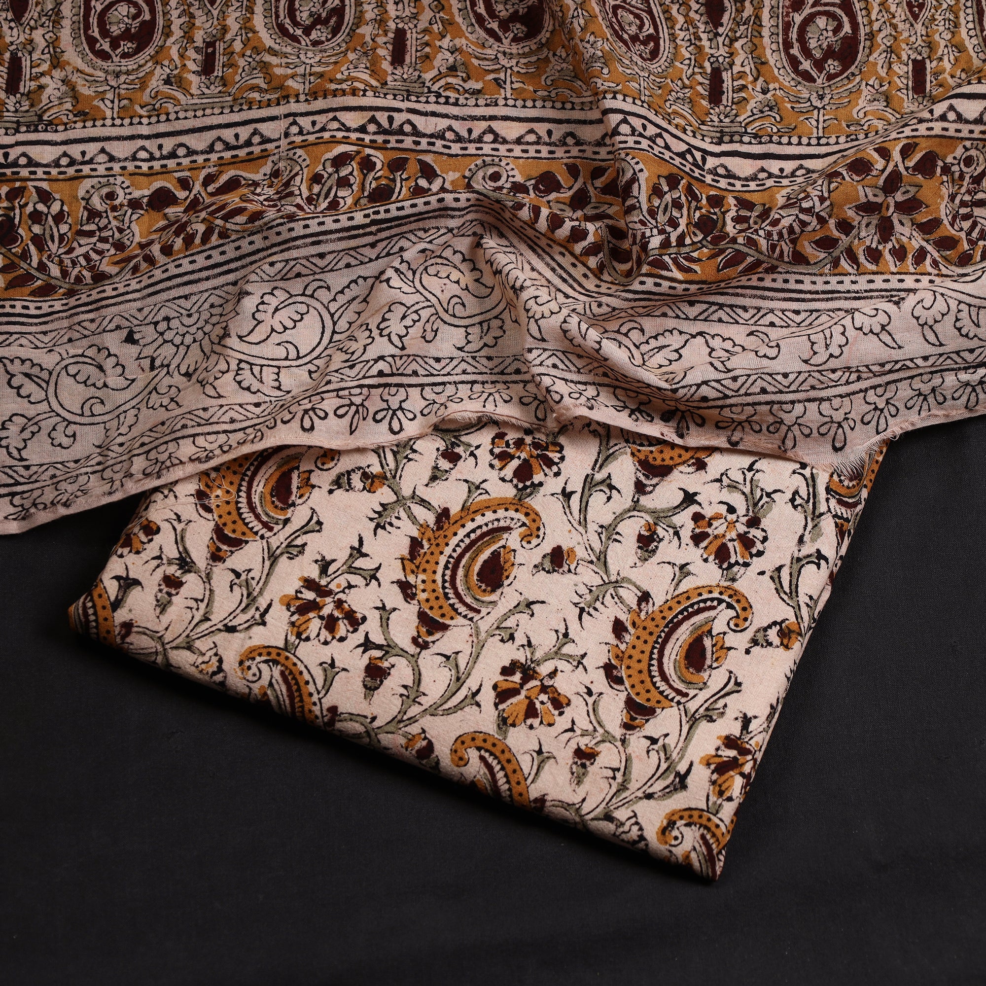 VENKATA BHANU KALAMKARI PEDANA Beige - 2pc Pedana Kalamkari Block Printed Cotton Suit Material Set 15 - view 2