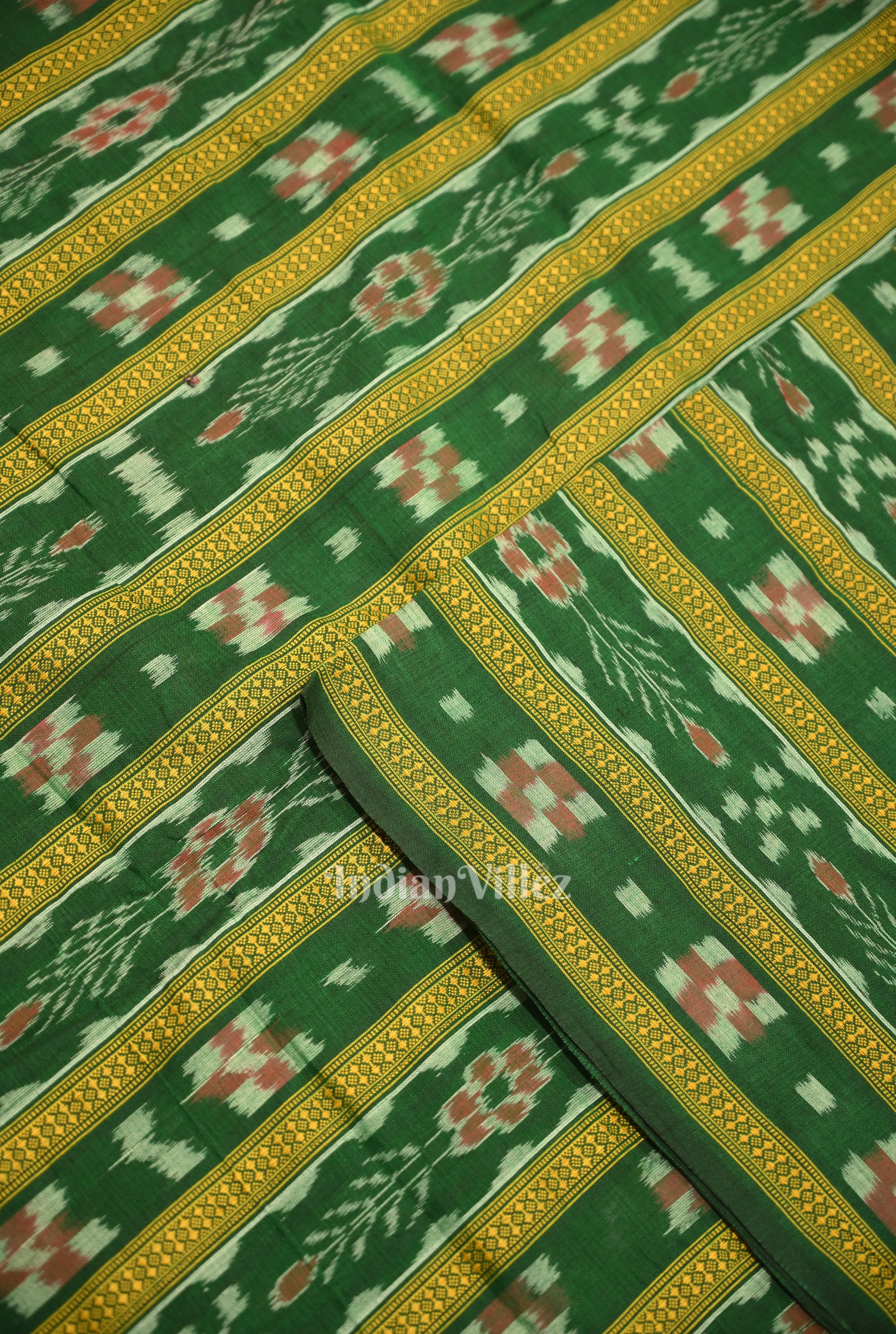 IndianVillèz Forest Green Bandha Sambalpuri Ikat Cotton Fabric - view 2