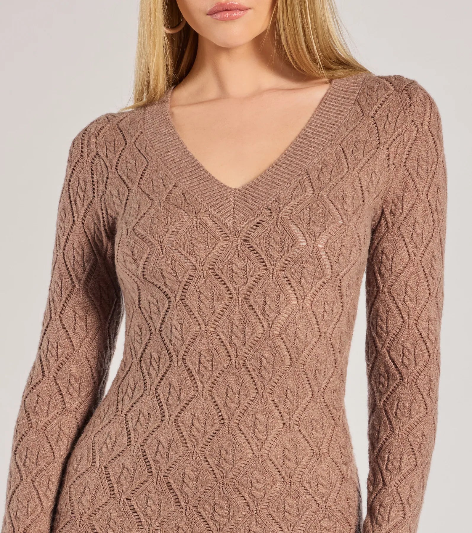 Windsor Stylish Embrace Cable Knit Midi Dress - view 3