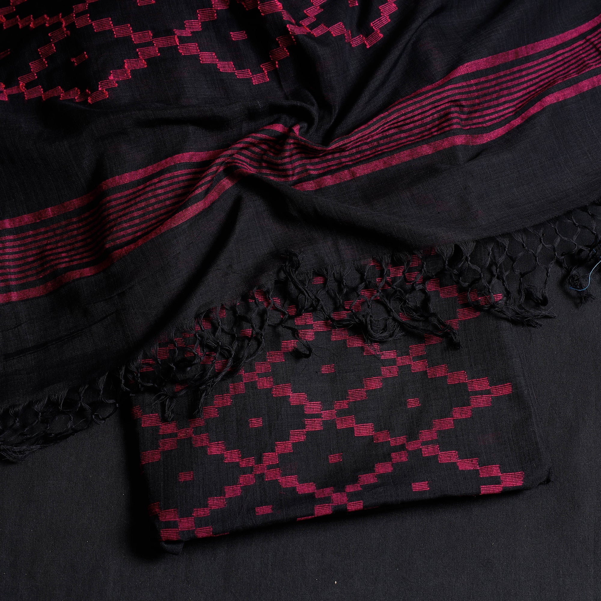 KHUSHBASH - HAPPY LOOM OF EAST Black - 2pc Phulia Jamdani Weave Handloom Cotton Suit Material Set - view 2