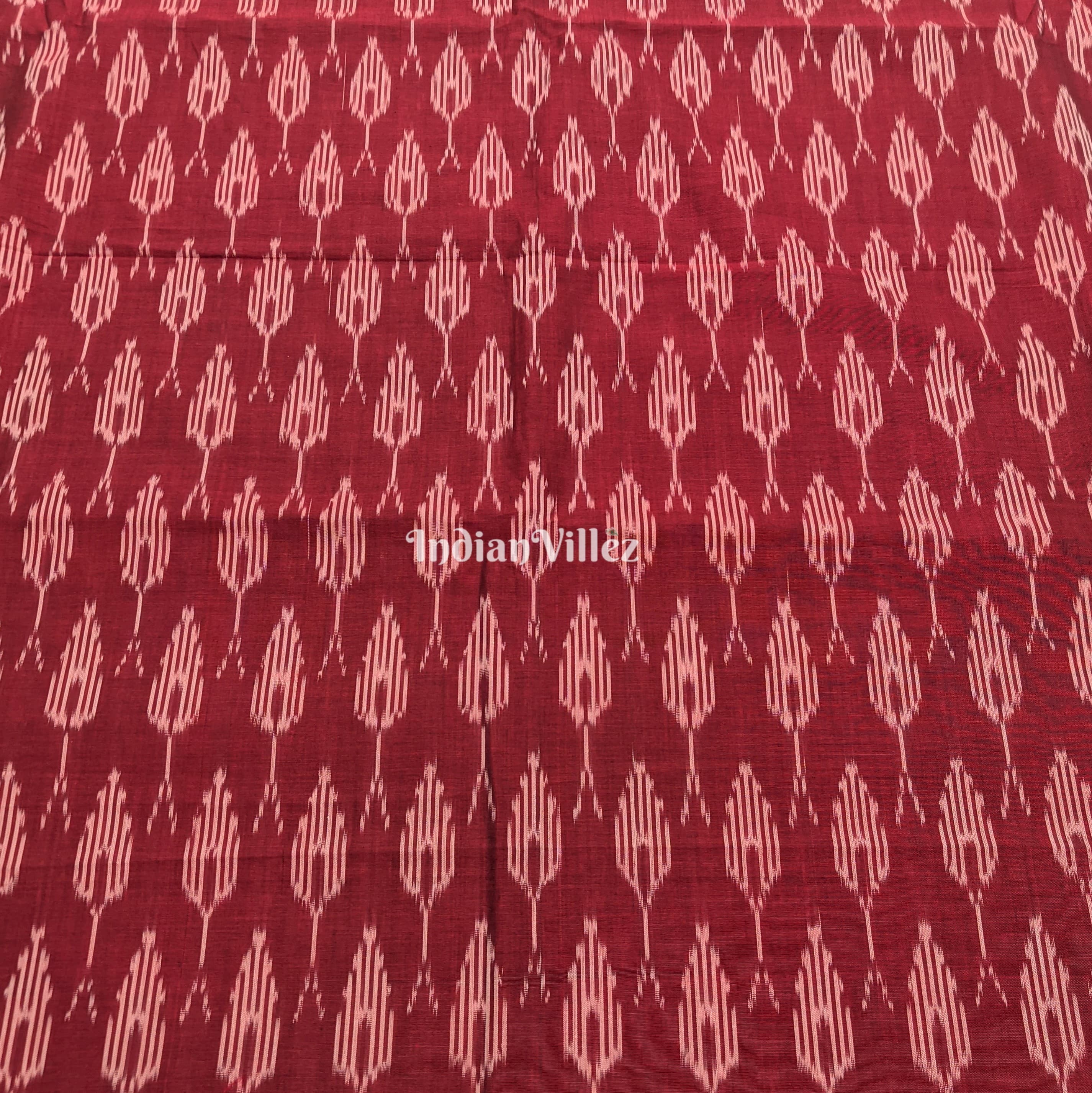 IndianVillèz Maroon Handwoven Cotton Pochampally Ikat Fabric - view 2