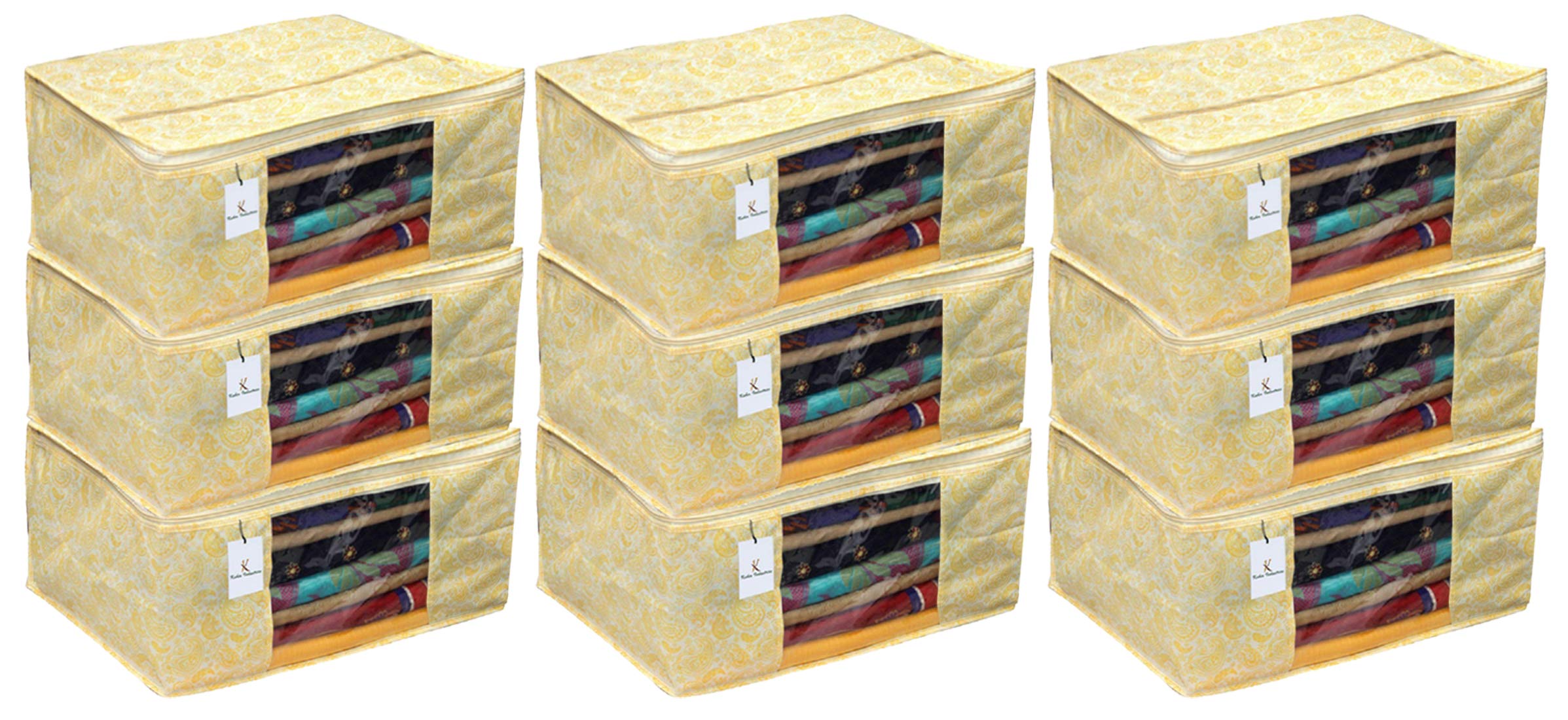 Kuber Industries Metallic Kerry 9 Piece Non Woven Saree Cover, Large, Gold-CTKTC14070