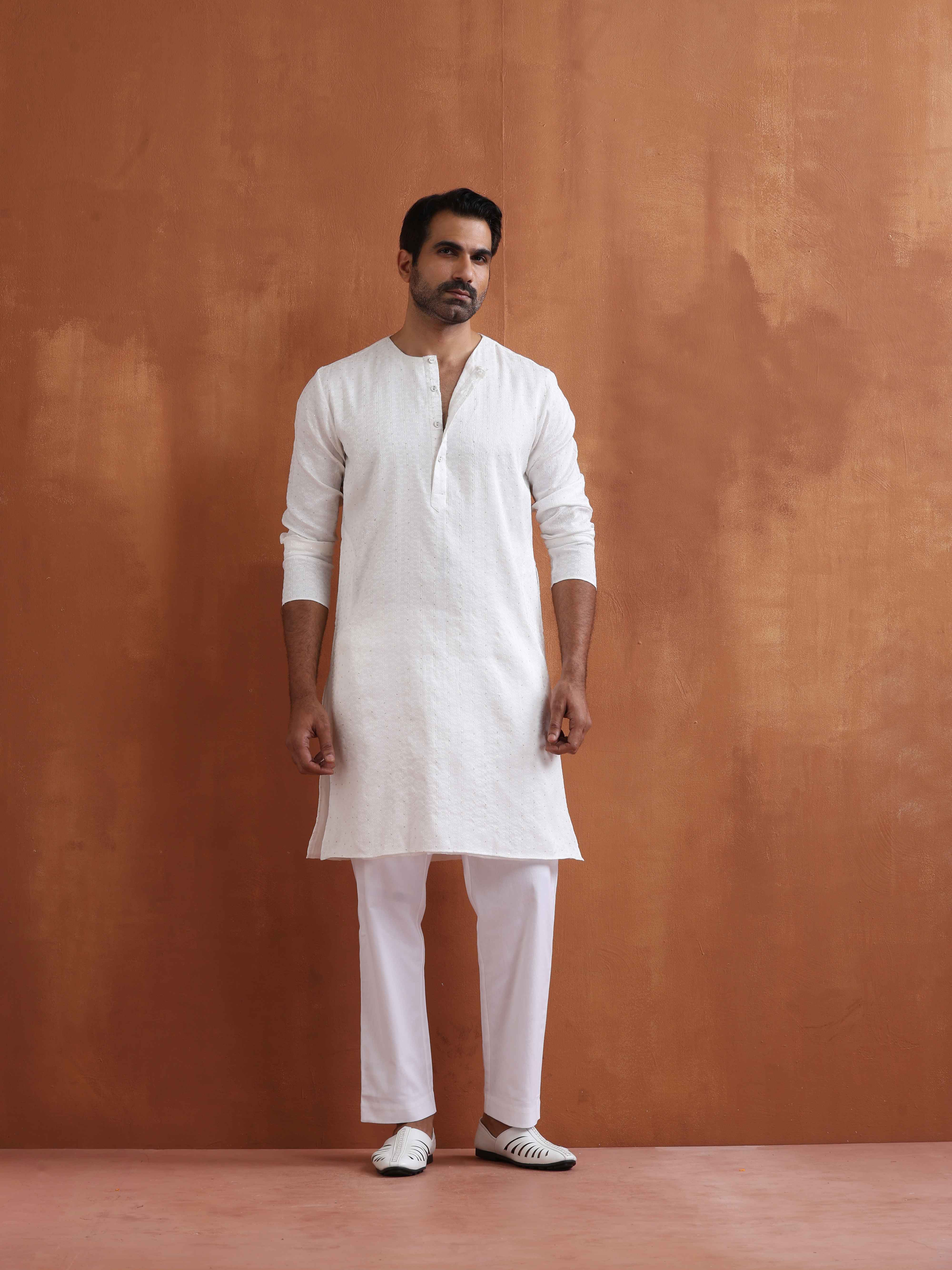 trueBrowns Men's Ivory Sequin Chanderi Kurta - view 2
