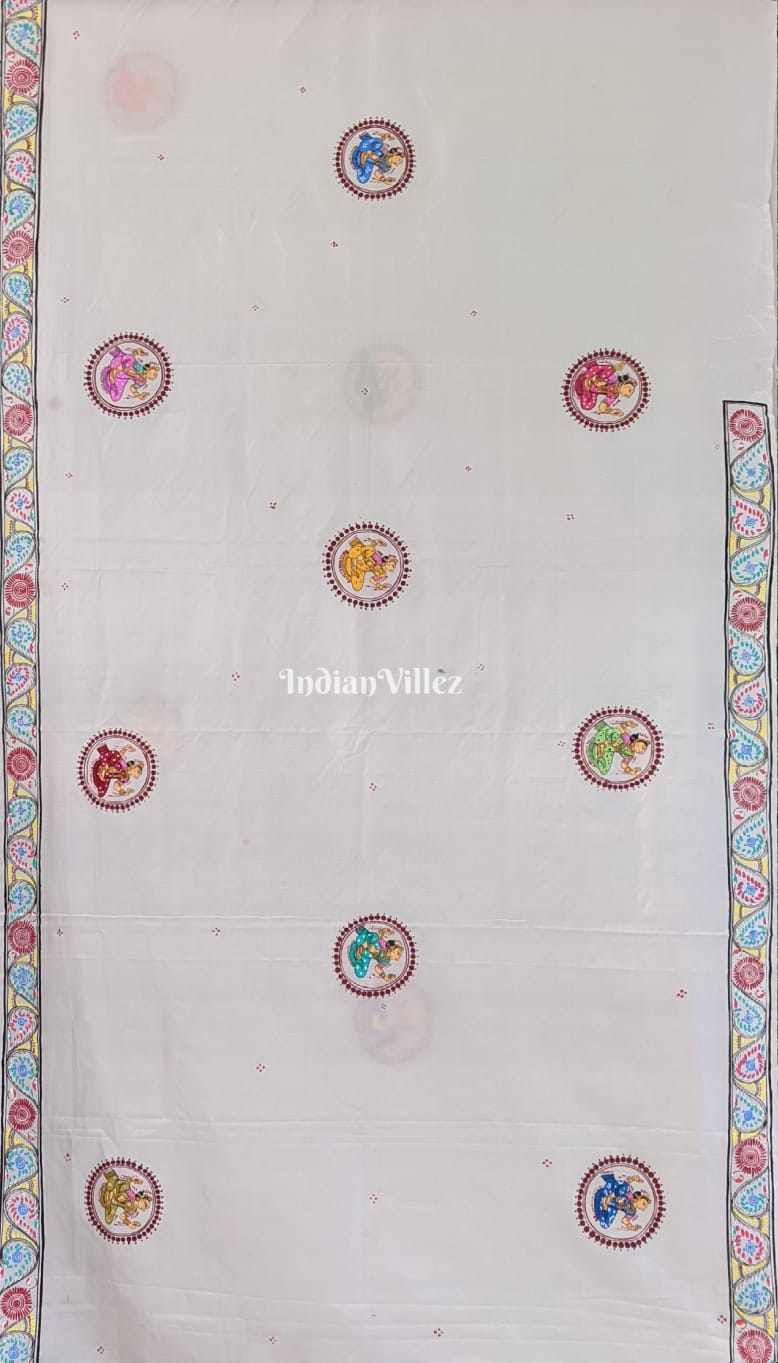 IndianVillèz White Radha Krishna Boita Themed Pattachitra Saree - view 3