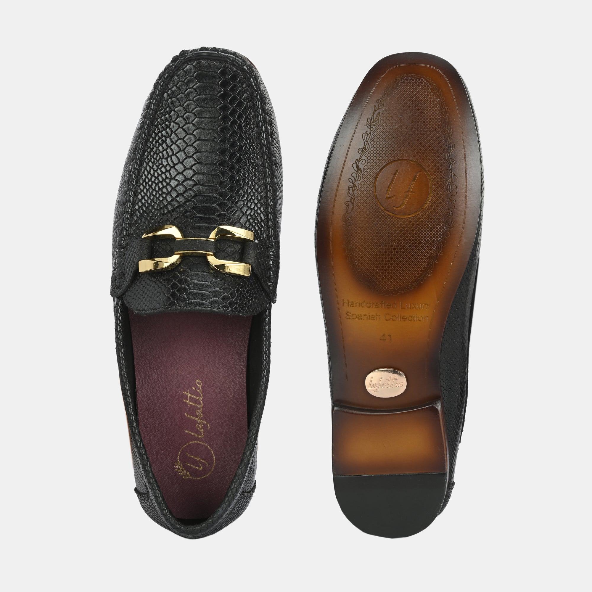 Black Imprinted Buckled Loafers by Lafattio - view 5