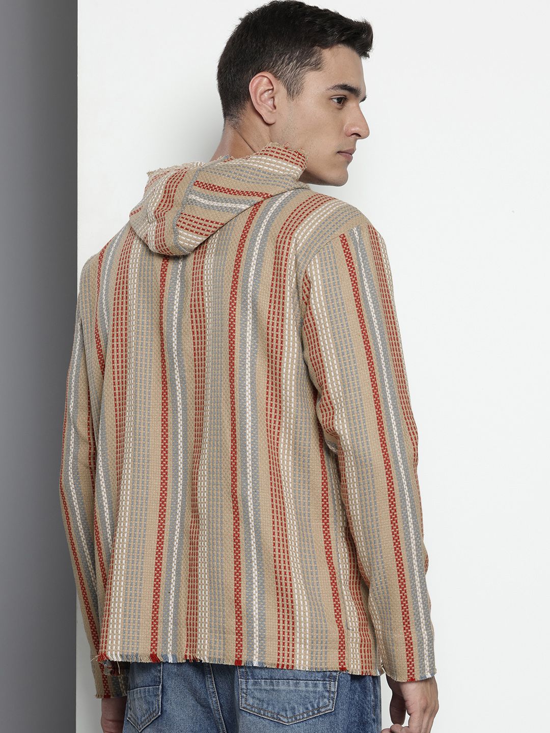 The Indian Garage Co Men's Brown Relaxed Fit Vertical Stripes Resort Wear Shirt - view 4