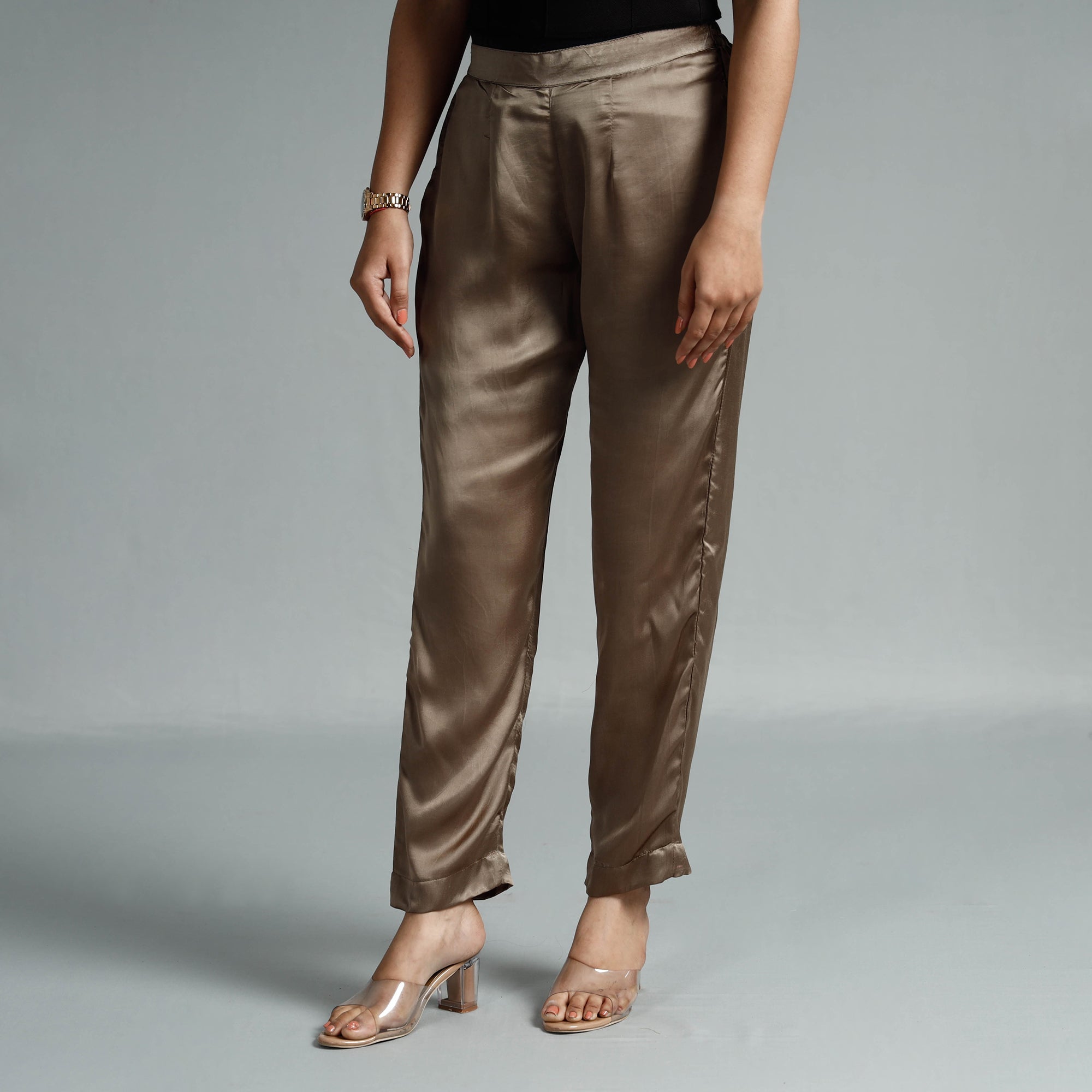 ITOKRI CASUALS Brown - Plain Modal Silk Elasticated Pant