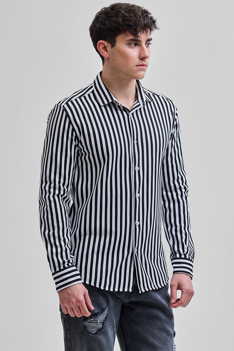 SNITCH Black Stripes Slim Fit Shirt - view 6