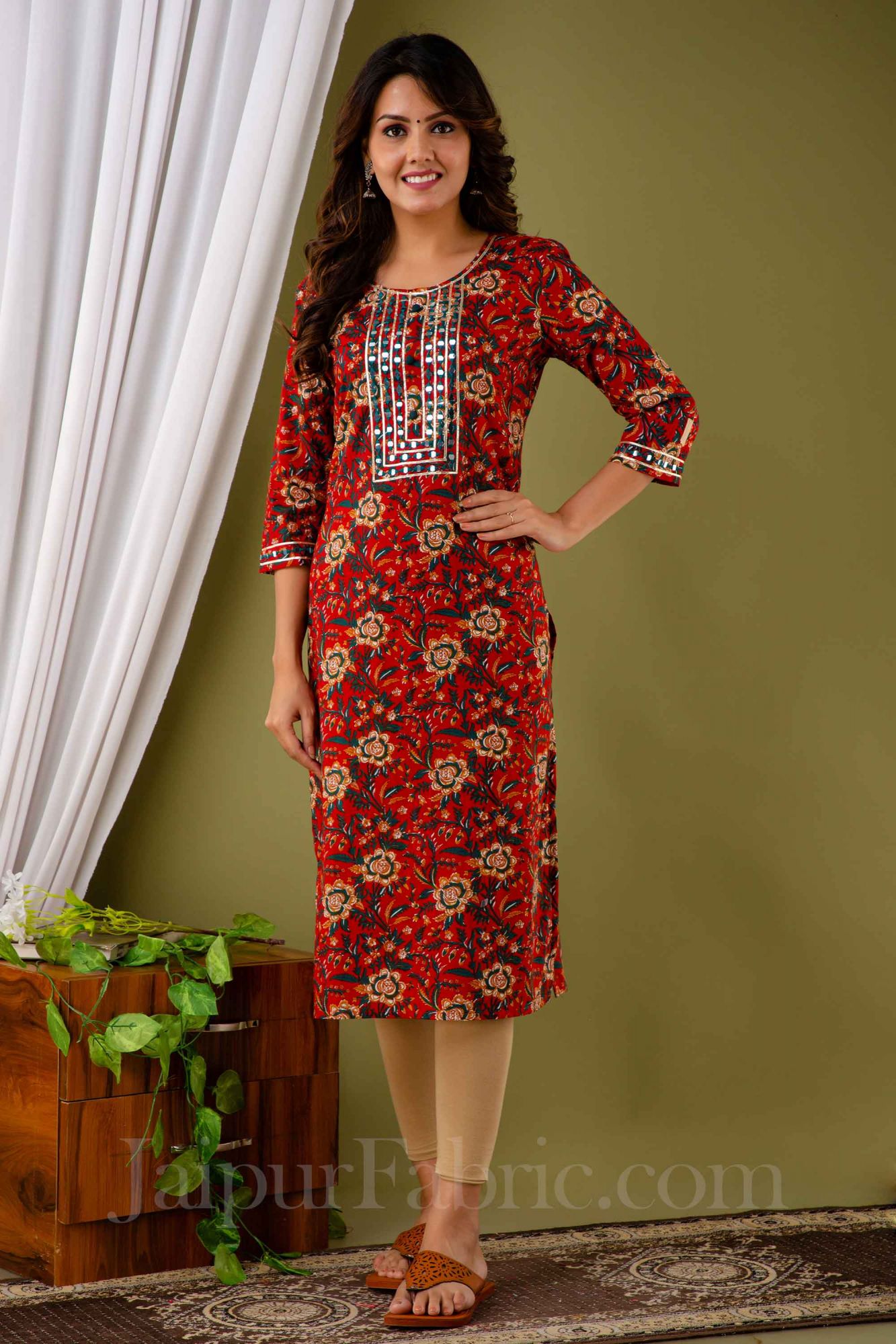 JaipurFabric® Women Floral Round Neck Cotton Kurti