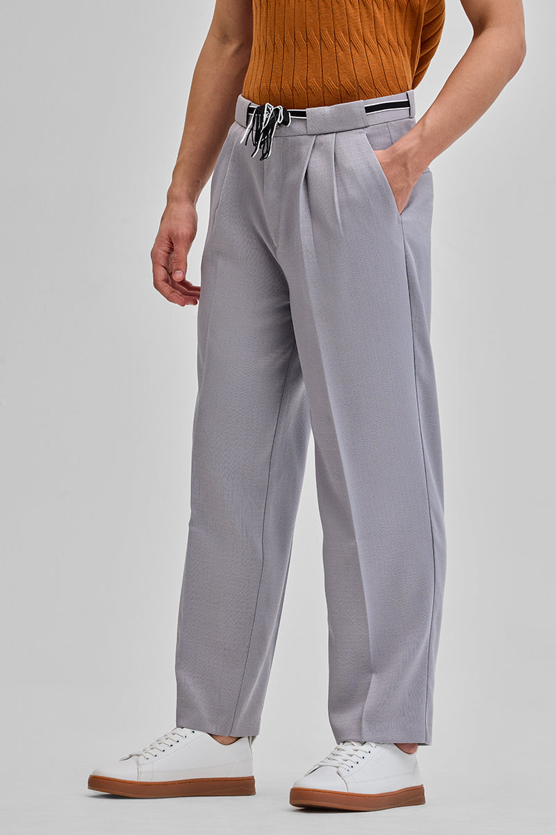 SNITCH Light Grey Textured Korean Trousers