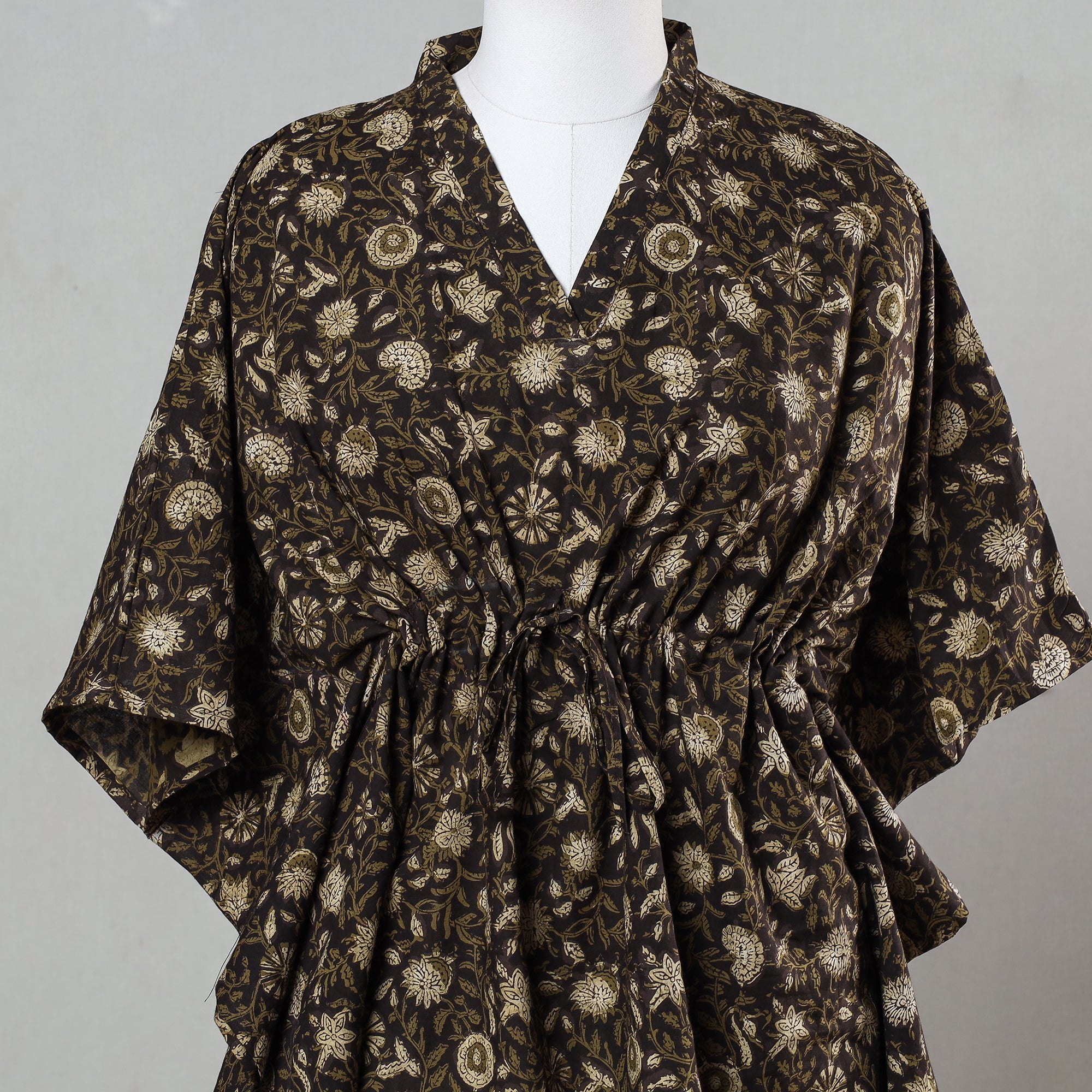 ITOKRI CASUALS Brown - Bagru Block Printed Cotton Kaftan with Tie-Up Waist (Short) - view 2
