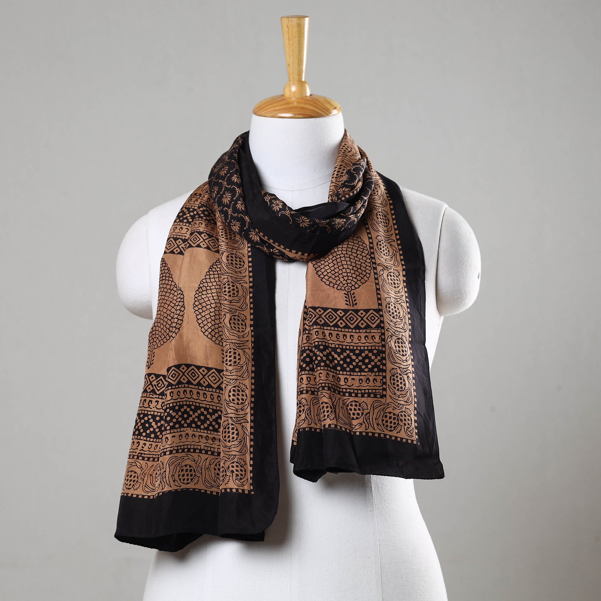 BAGH PRINTS BY MOHAMMED BILAL KHATRI Brown - Bagh Hand Block Printed Mulberry Silk Stole