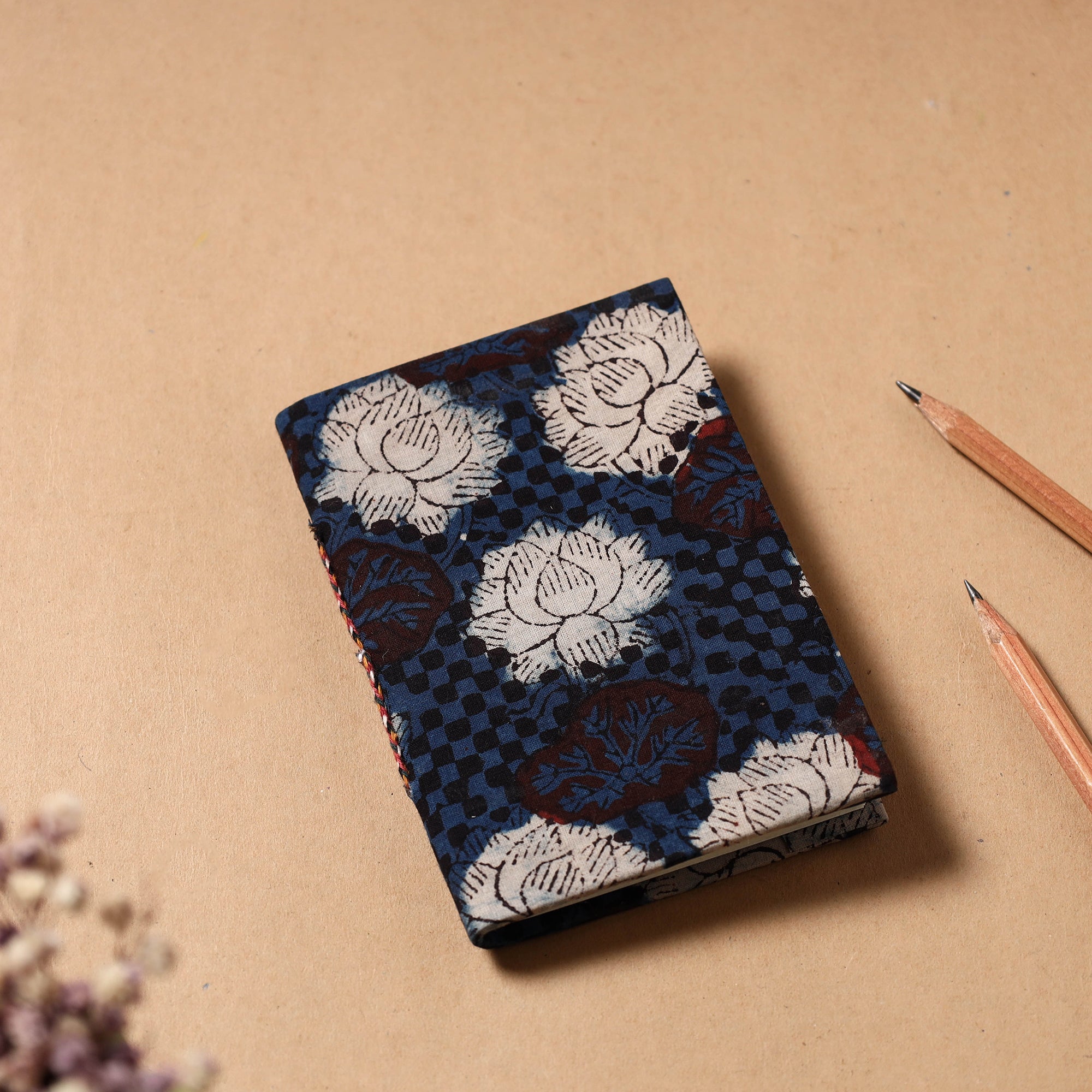 BINDAAS UNLIMITED Blue - Bagru Fabric Cover Handmade Paper Notebook (5 x 3.5 in)