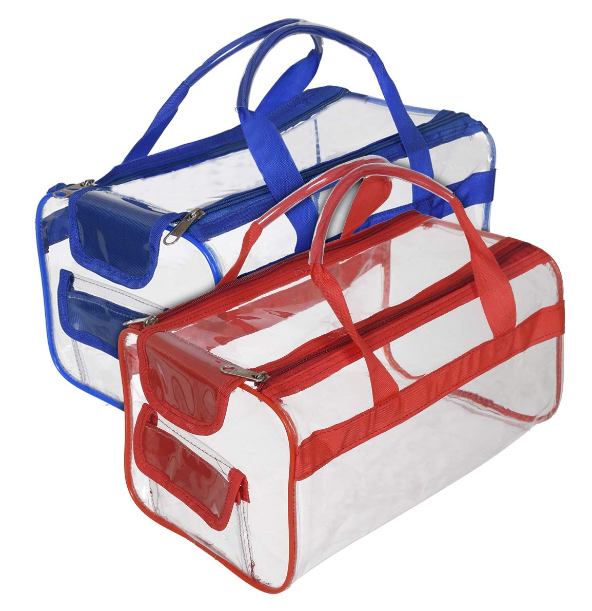 Kuber Industries Small Size Clear PVC Travel Toiletry Bag Handbag Beach Tote Bag Organizer for Men and Women-Set of 2 (Blue & Red) (F_26_KUBBMART01703