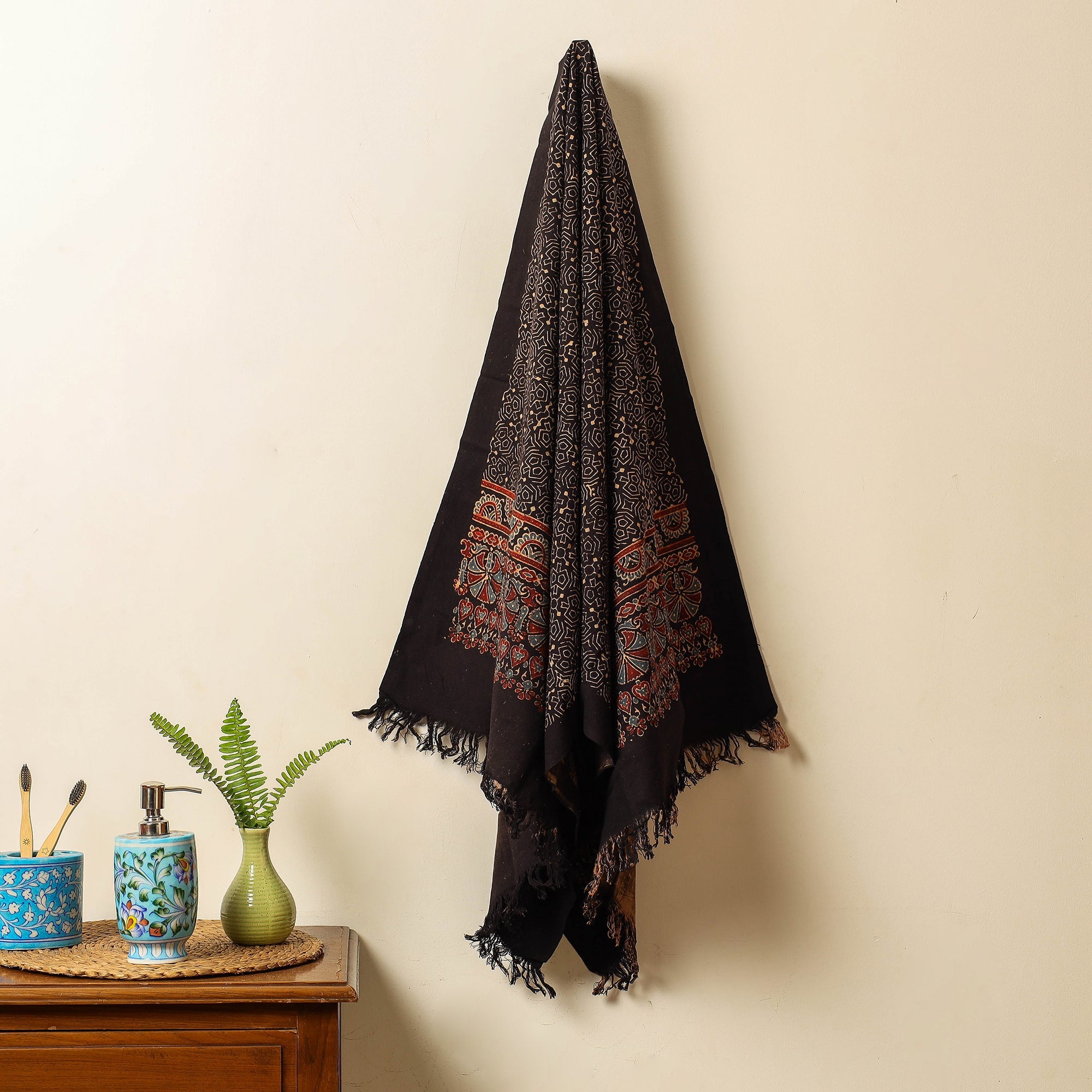KACHCHH JI CHHAAP Black - Block Print Cotton Ajrakh Handloom Towel