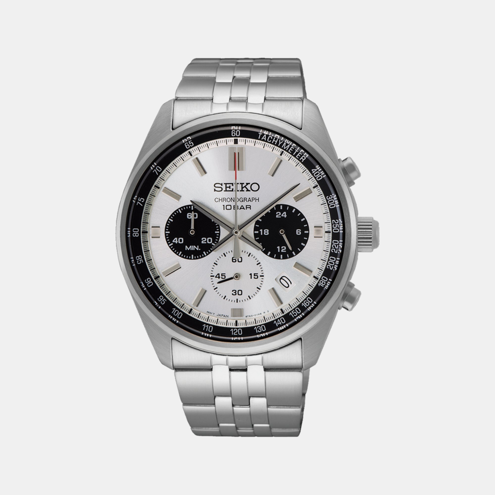 Seiko Dress Men Quartz White Dial Chronograph Stainless Steel Watch SSB425P1