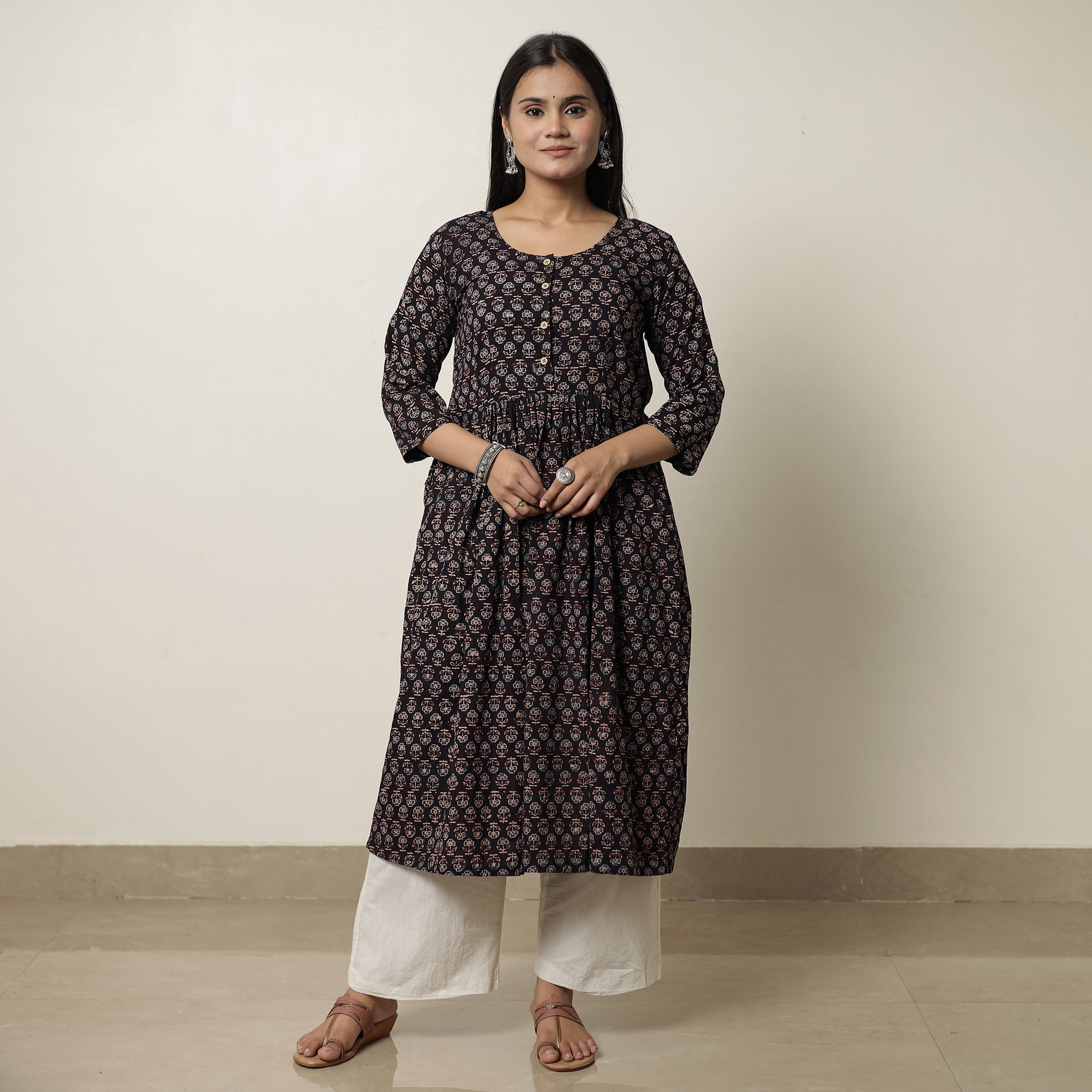 ITOKRI CASUALS Black - Ajrakh Block Printed Cotton Flared Kurta 04 - view 2