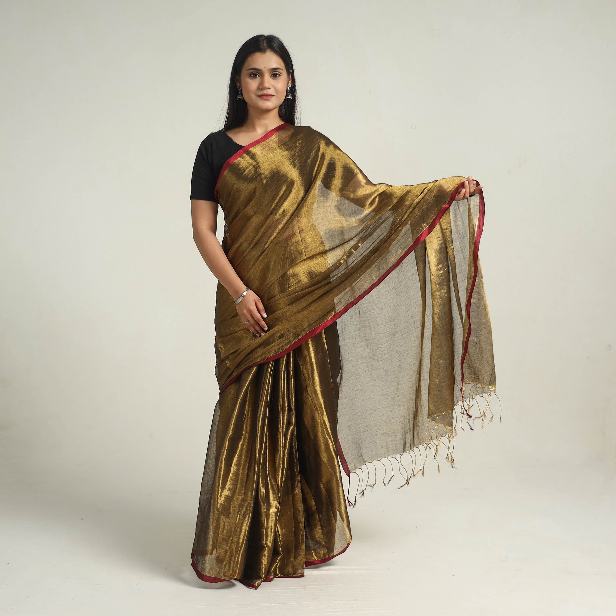 KHUSHBASH - HAPPY LOOM OF EAST Brown - Bengal Fine Tissue Zari Saree 03 - view 2
